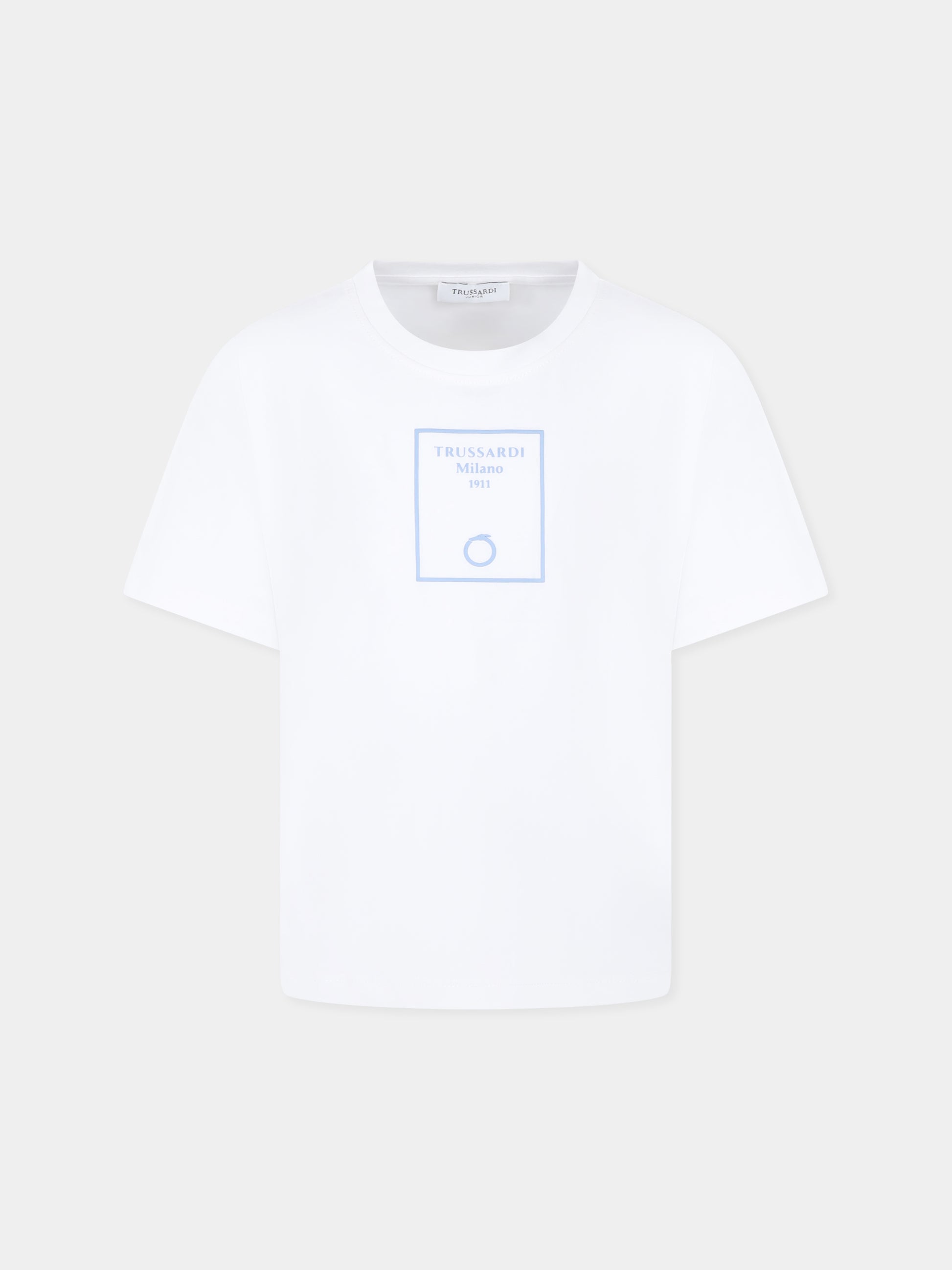 T-shirt bianca per bambino con logo,Trussardi Junior,TBP25025TS WHITE