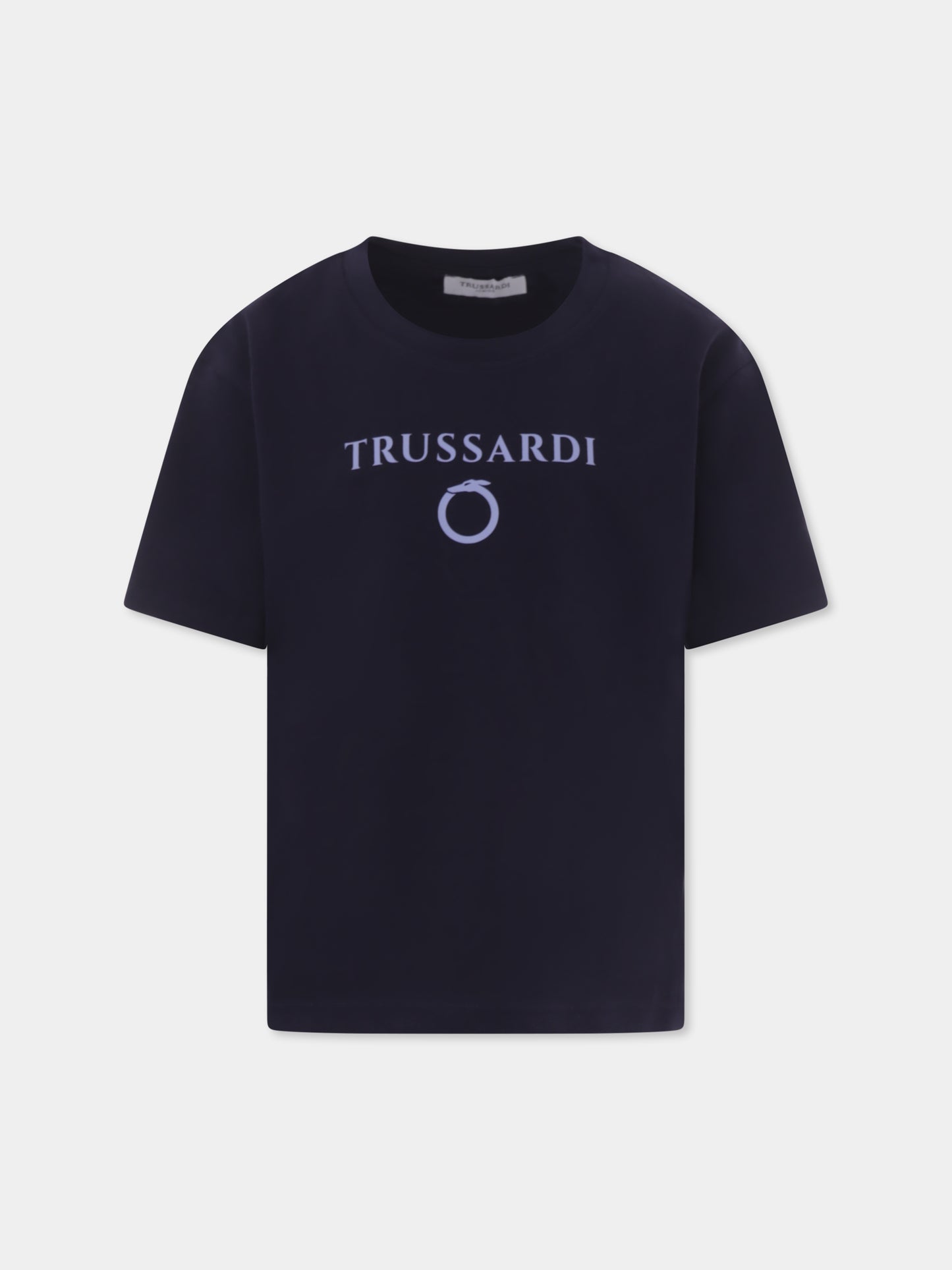 T-shirt blu per bambino con logo,Trussardi Junior,TBP25030TS BLUE NAVY
