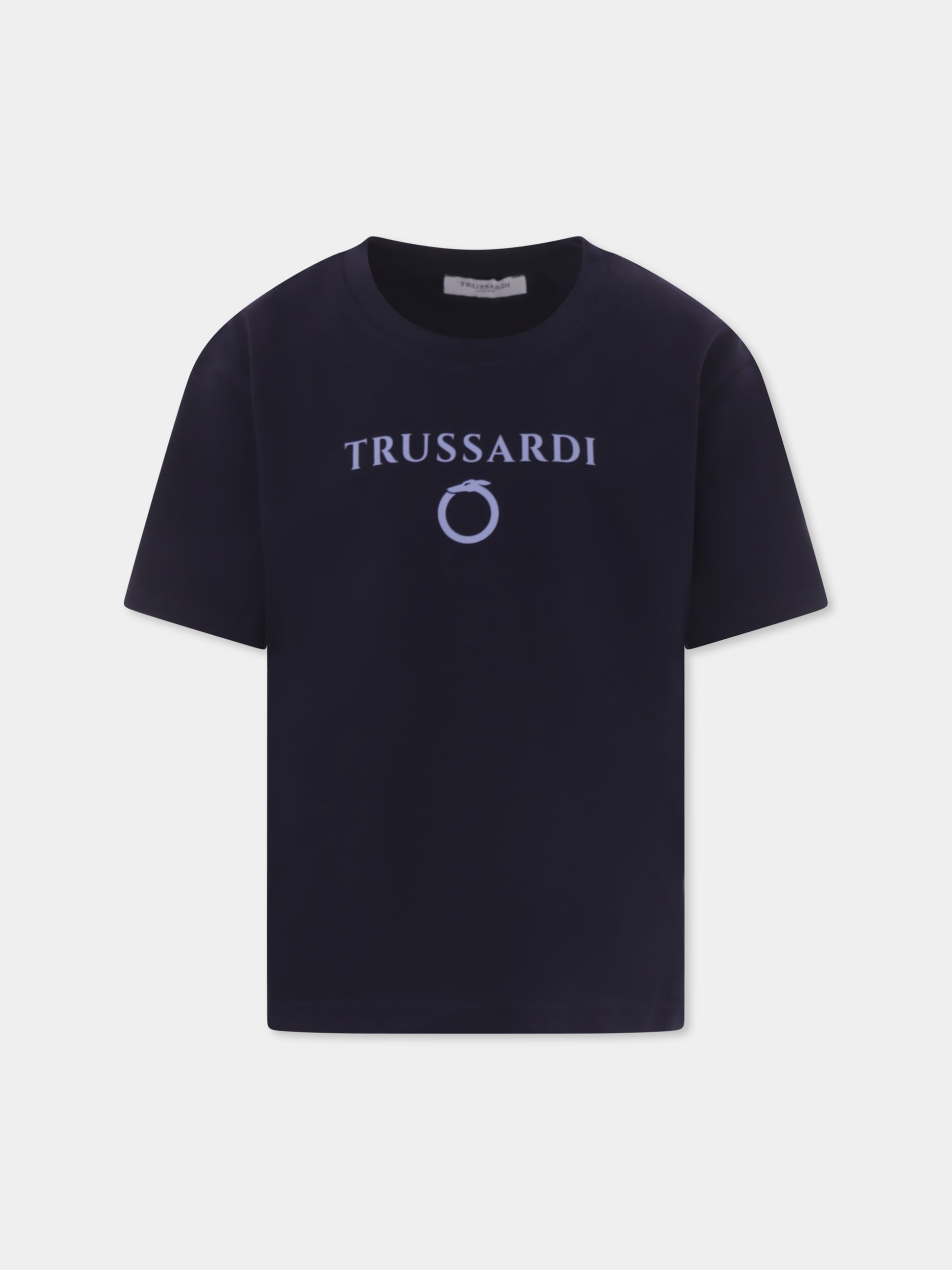 T-shirt blu per bambino con logo,Trussardi Junior,TBP25030TS BLUE NAVY