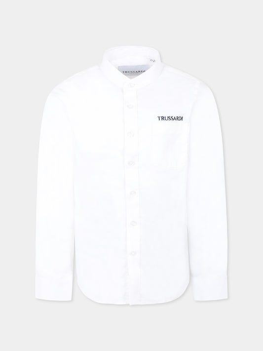 Camicia bianca per bambino con logo,Trussardi Junior,TBP25032CA WHITE