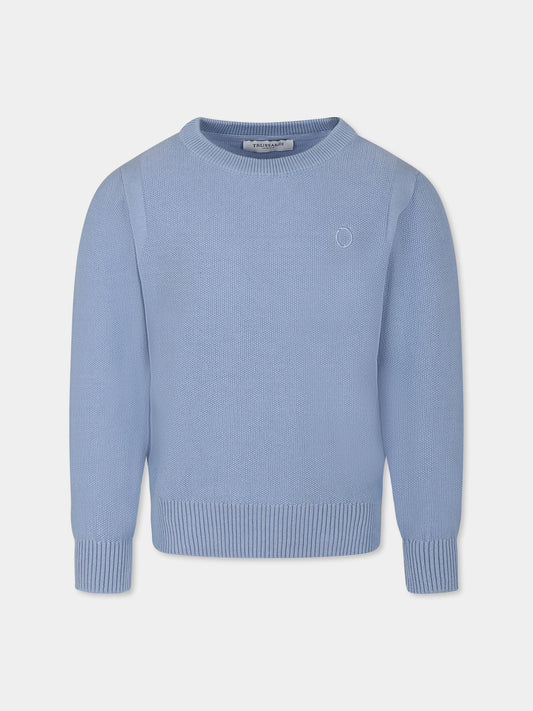 Maglione azzurro per bambino con logo,Trussardi Junior,TBP25033MA AZURE DUST
