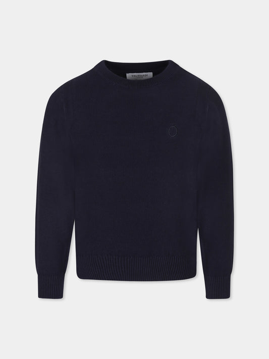 Maglione blu per bambino con logo,Trussardi Junior,TBP25033MA BLUE NAVY
