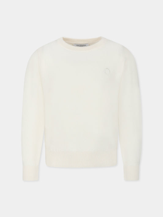 Ivory sweater for boy with logo