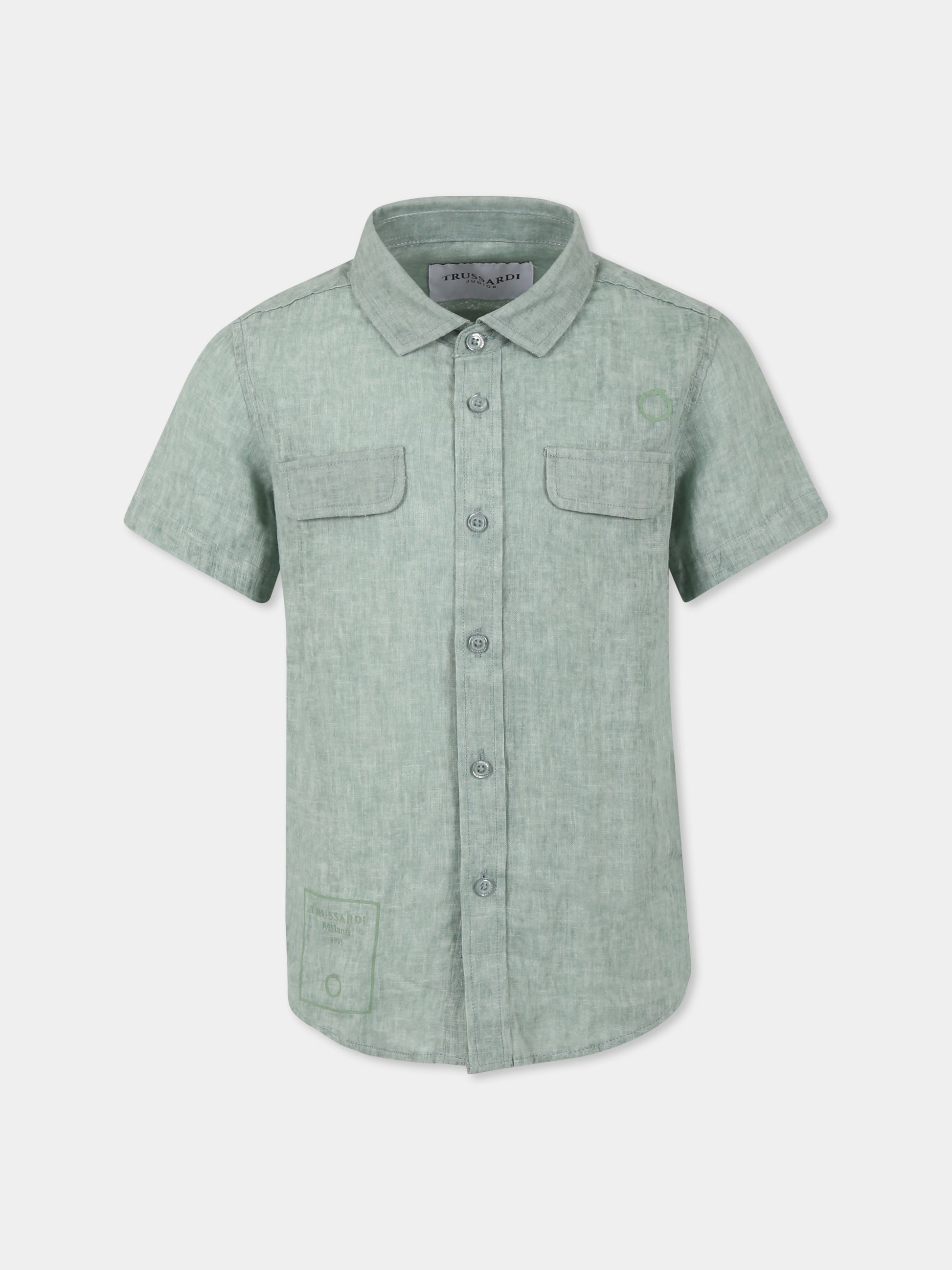 Camicia verde per bambino con logo,Trussardi Junior,TBP25087CA GREEN ALOE