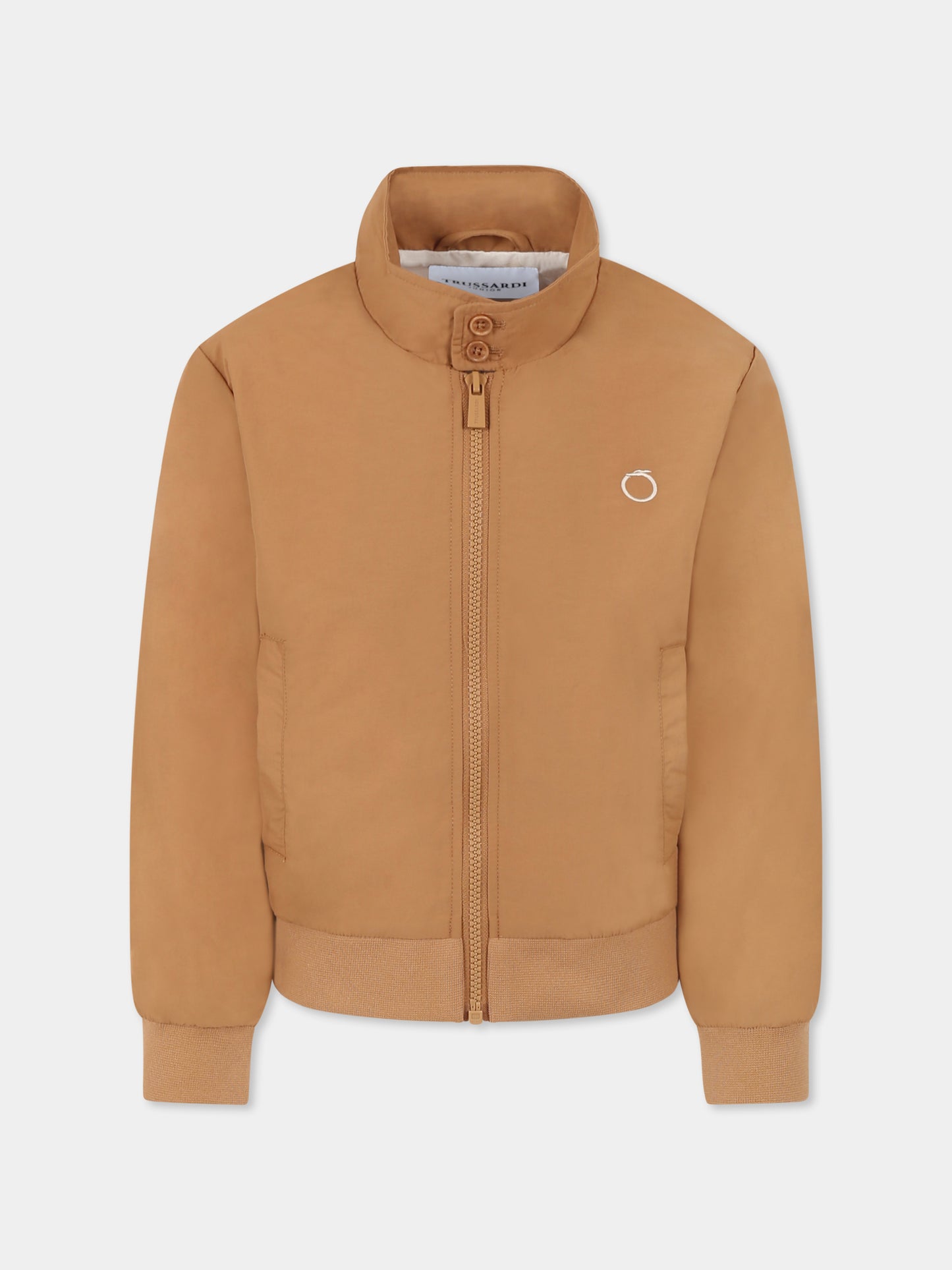 Giubbotto marrone per bambino con logo,Trussardi Junior,TBP25088GB BEIGE MOICA