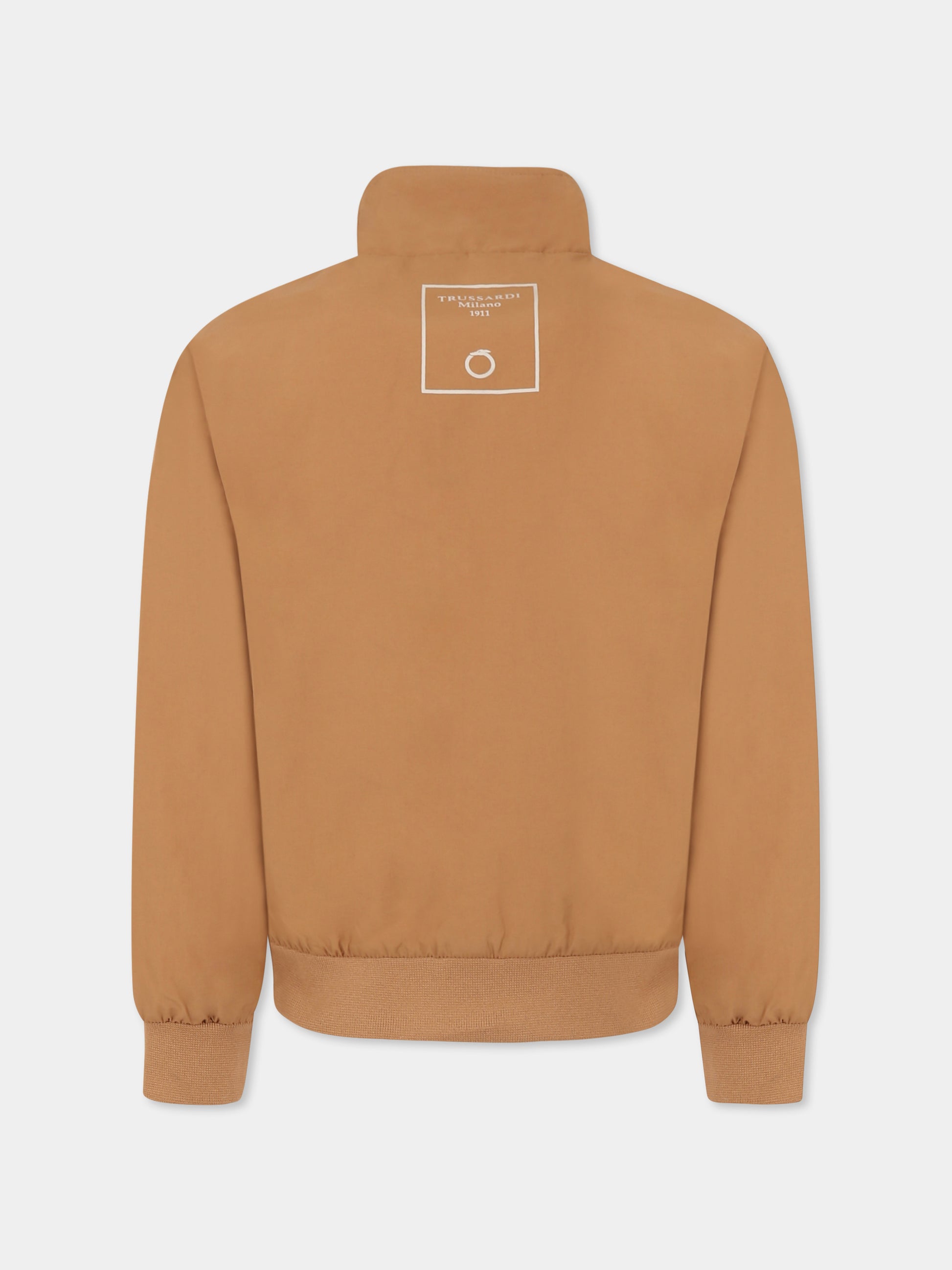 Giubbotto marrone per bambino con logo,Trussardi Junior,TBP25088GB BEIGE MOICA
