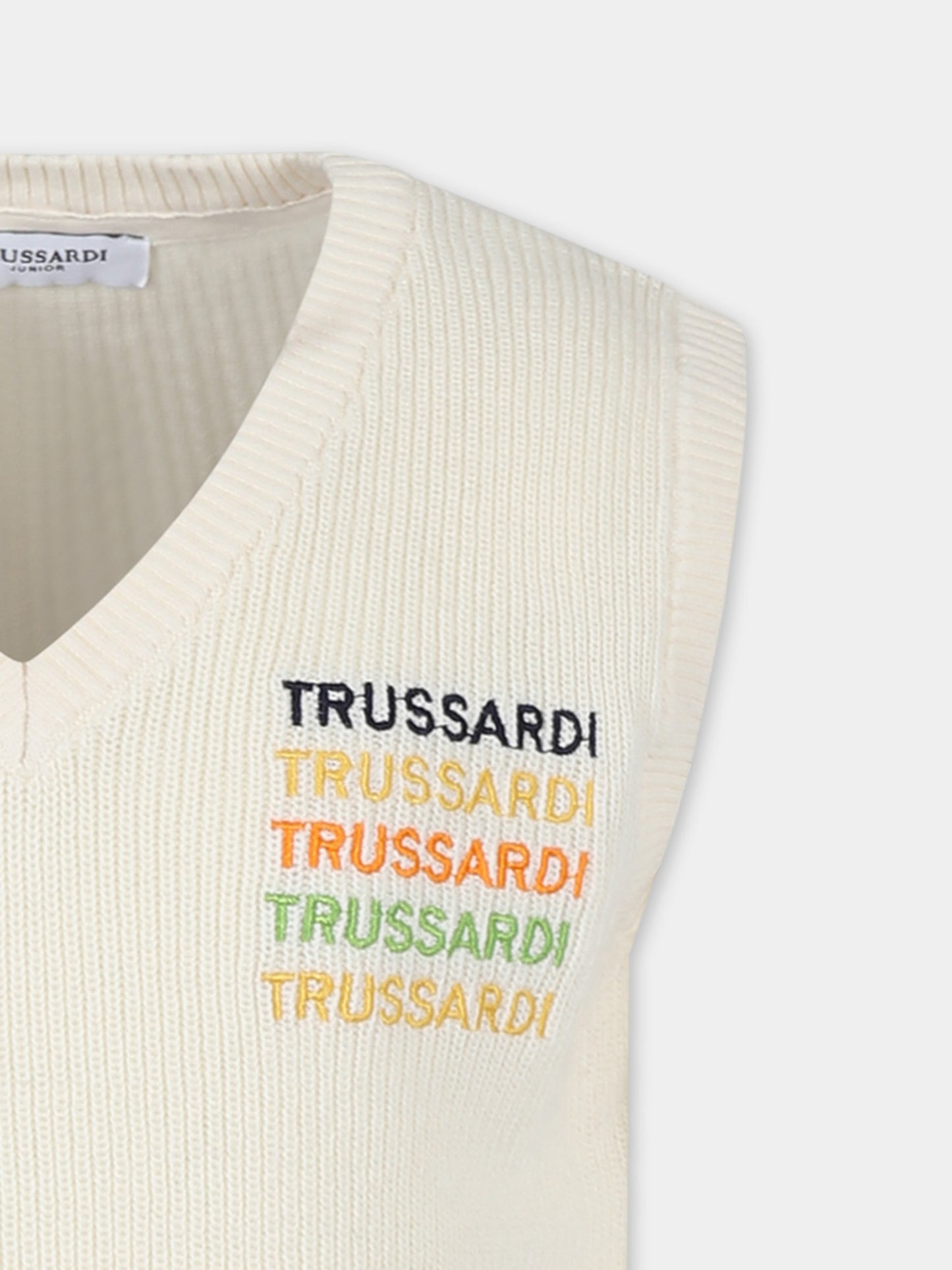Ivory vest sweater for kids with logo