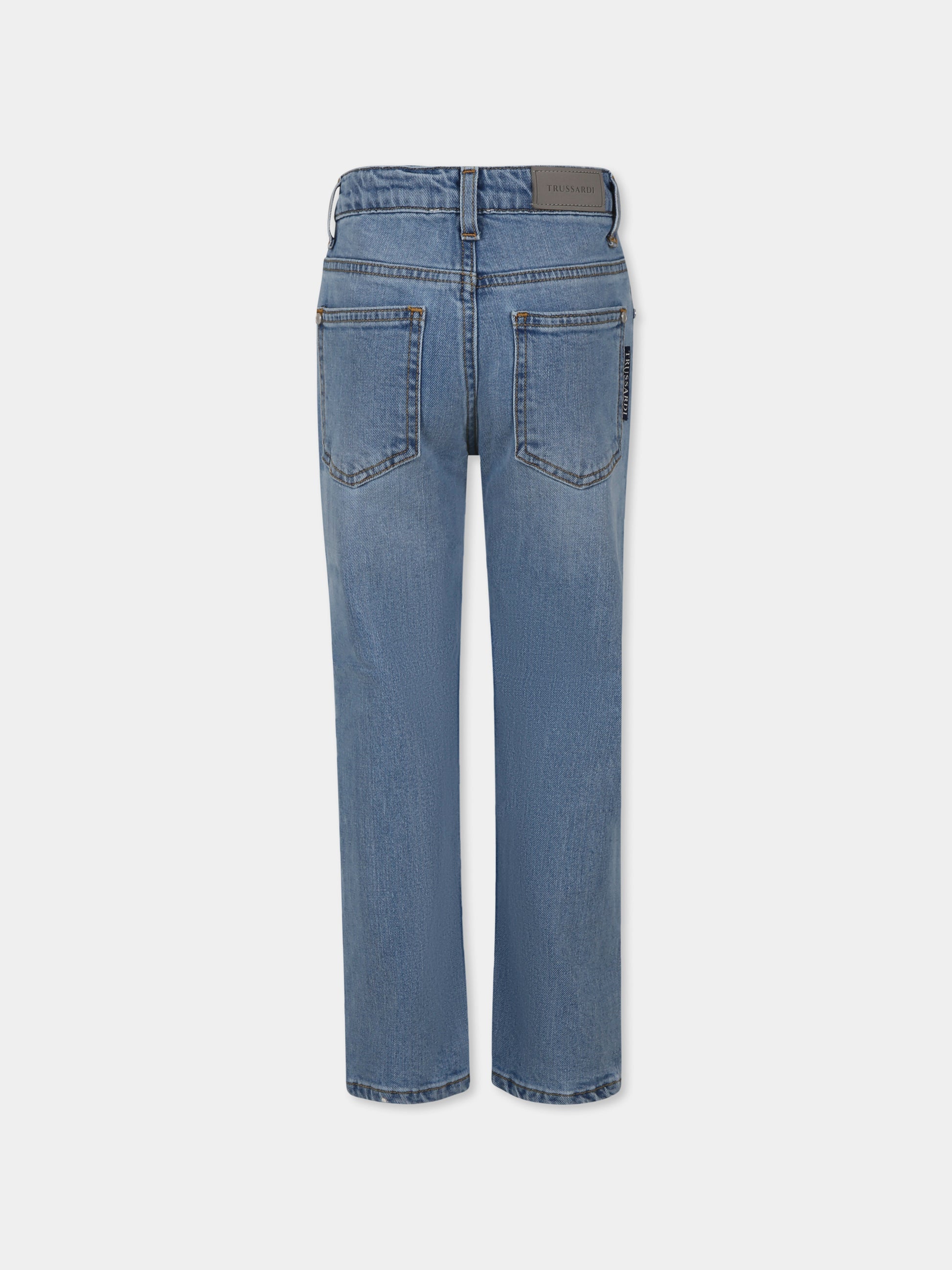 Jeans denim per bambino con logo,Trussardi Junior,TBP25172JE DENIM BLUE LIGHT