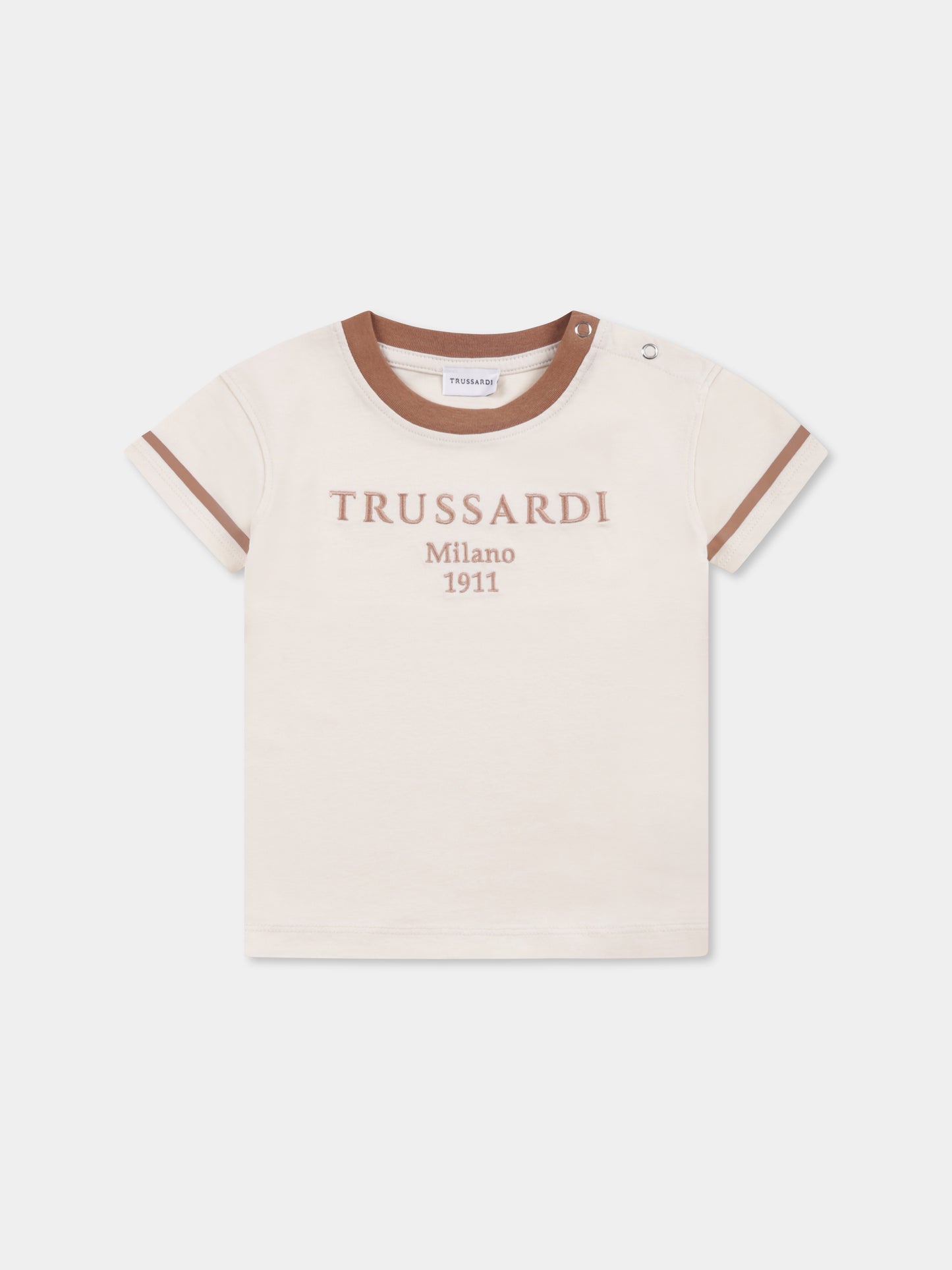 T-shirt avorio per neonato con logo,Trussardi Junior,TIP25033TS BUTTER