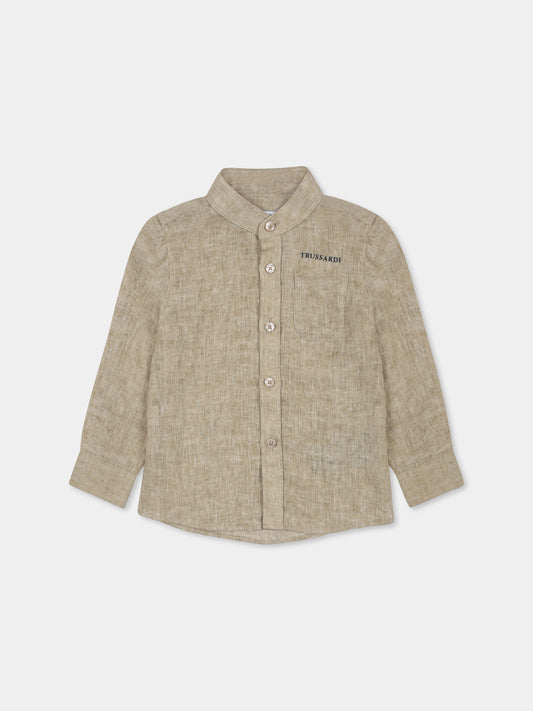 Camicia beige per neonato con logo,Trussardi Junior,TIP25042CA BEIGE LIGHT