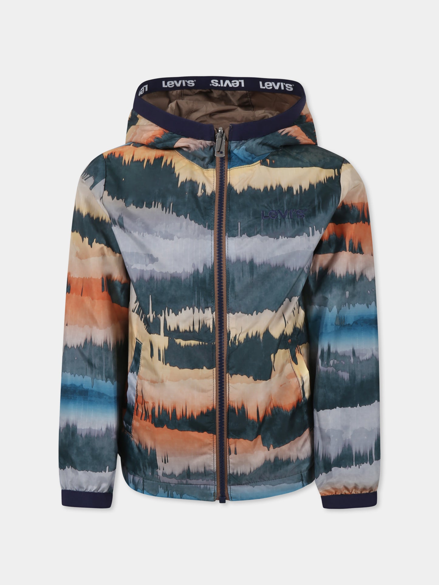 Giacca a vento reversibile beige per bambino con logo,Levi's Kids,8EK398 X9M