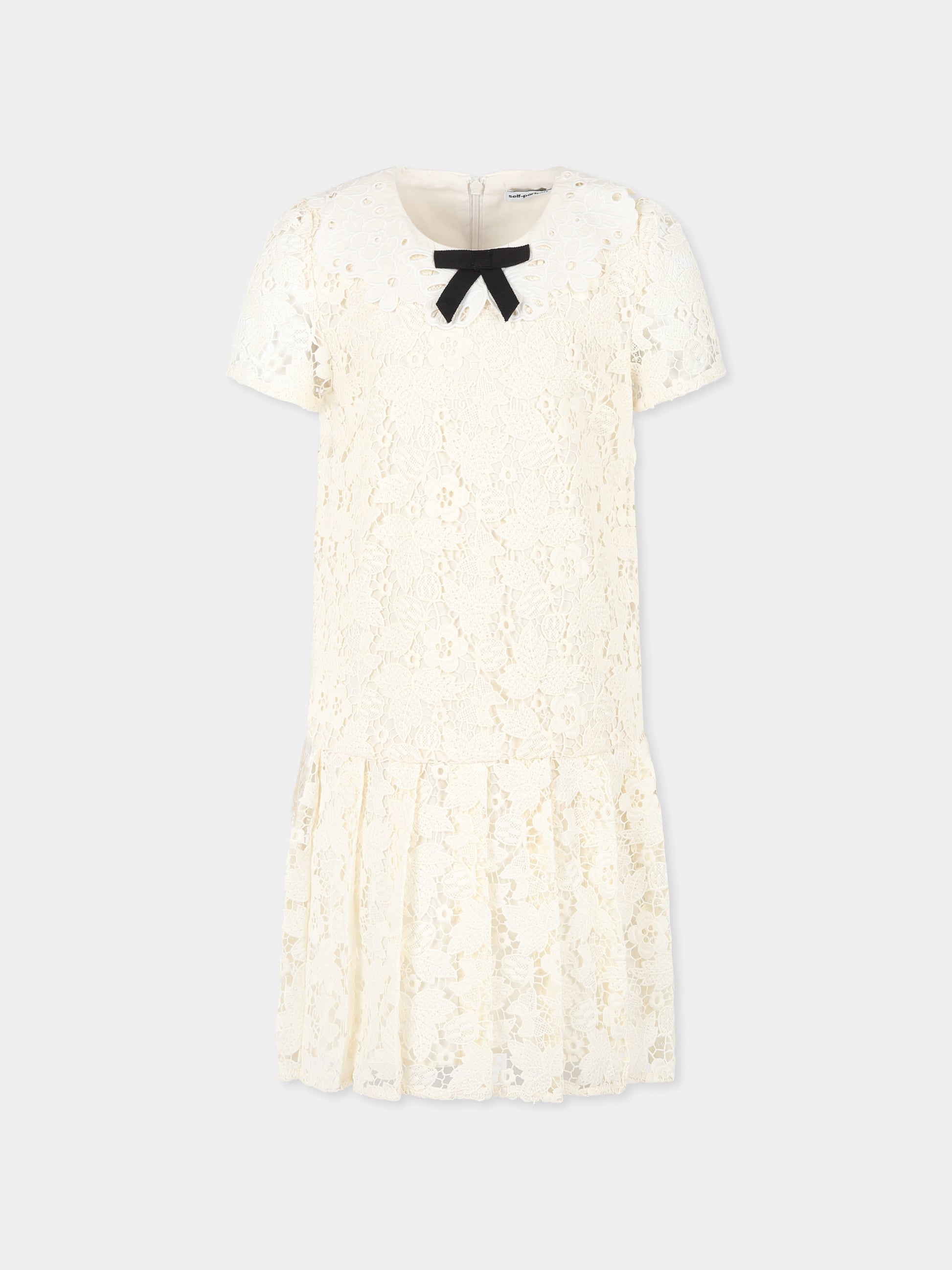 Vesito avorio per bambina con fiocco,Self-portrait,SS25-709S-C