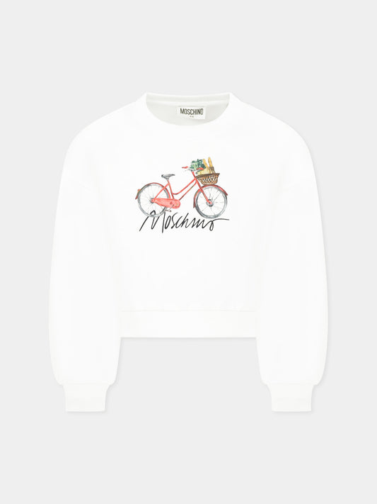 Felpa crop bianca per bambina con stampa bicicletta,Moschino Kids,HDF06C LDA13 10101