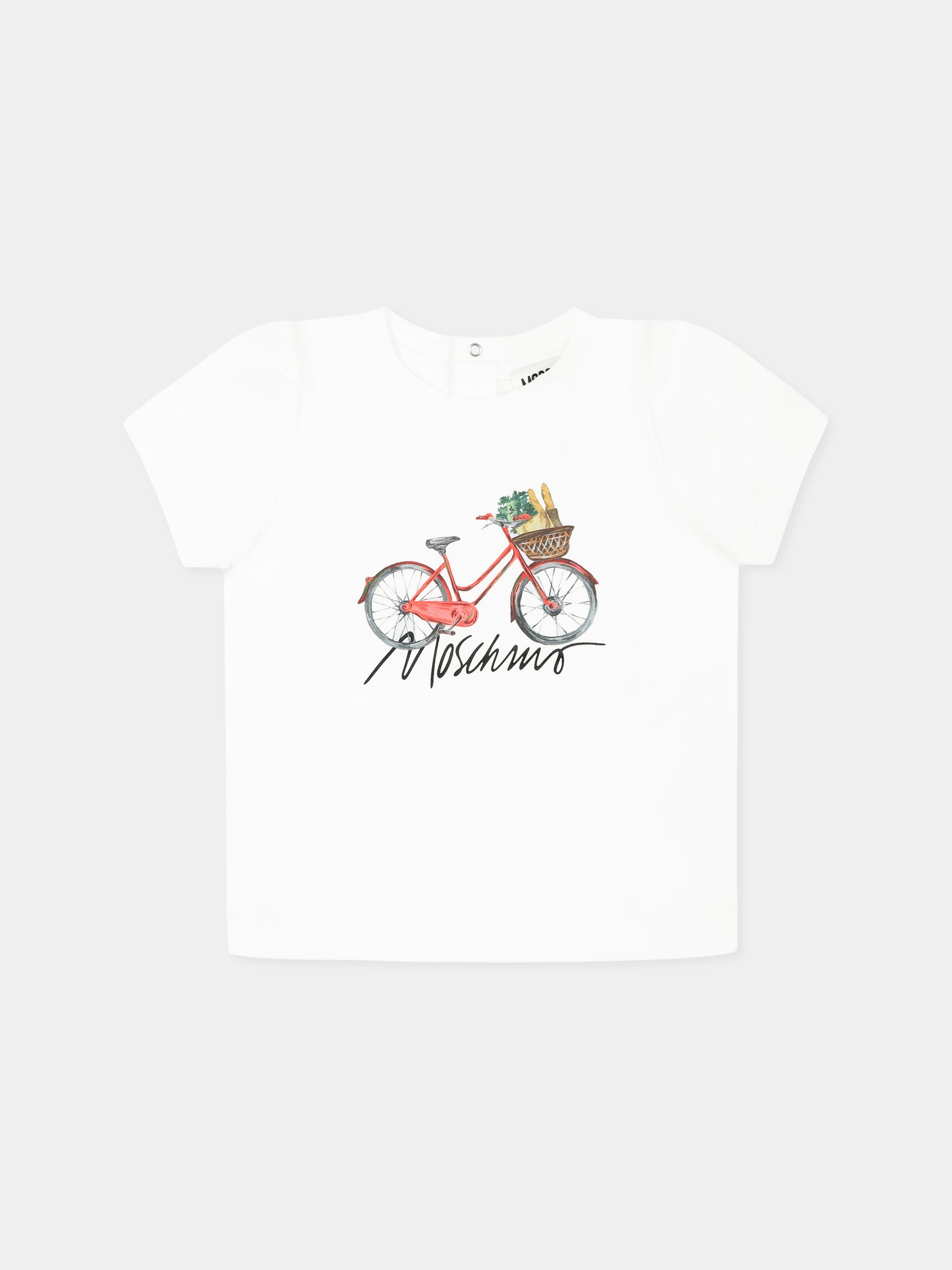 T-shirt bianca per neonata con stampa bicicletta,Moschino Kids,MDM03M LBA10 10101