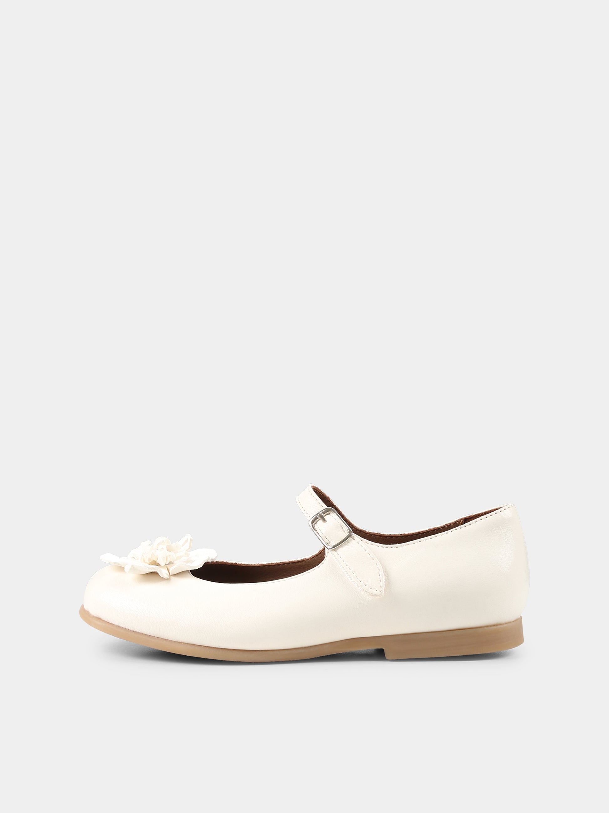 Ballerine avorio per bambina con fiore,Pèpè,01216 FK VLC ROCR AVORIO