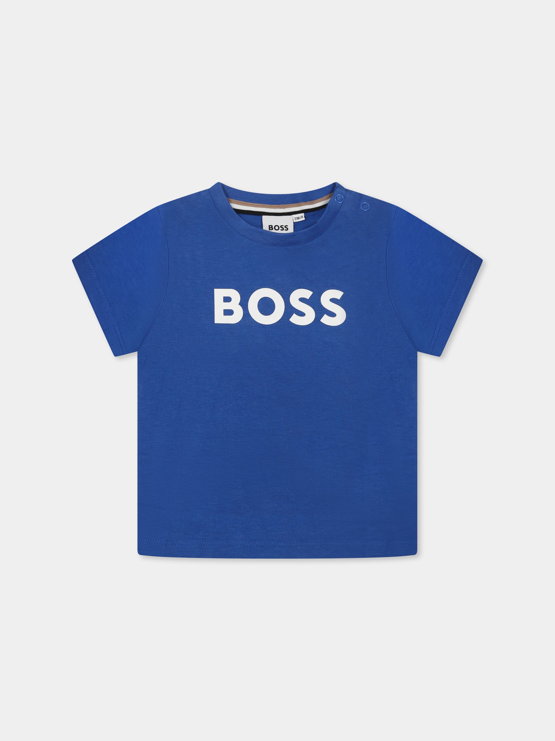 T-shirt blu per neonato con logo,Boss,J50601 872