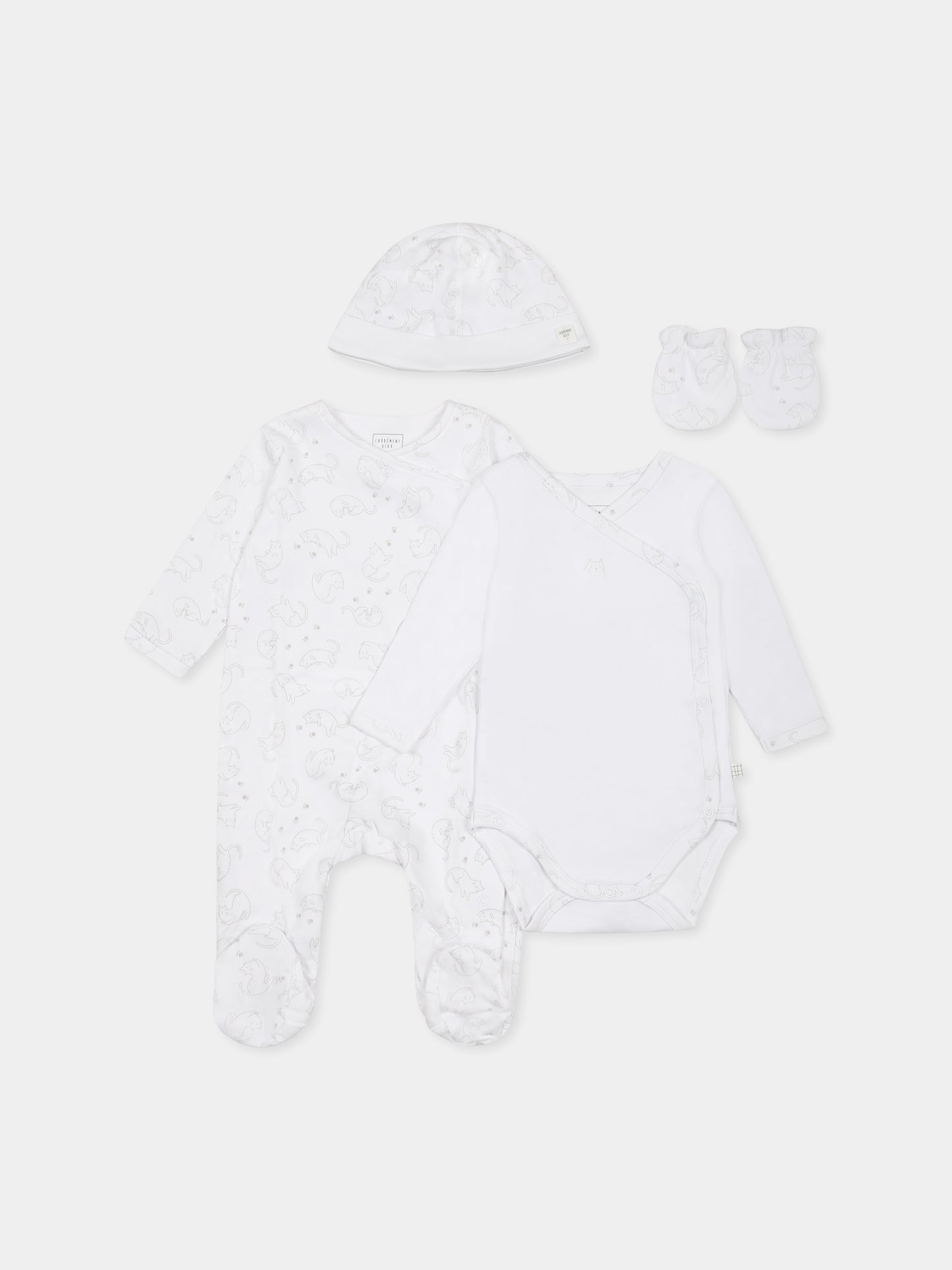 Set tutina bianco per neonati con gatto,Carrement Beau,Y30004 10P