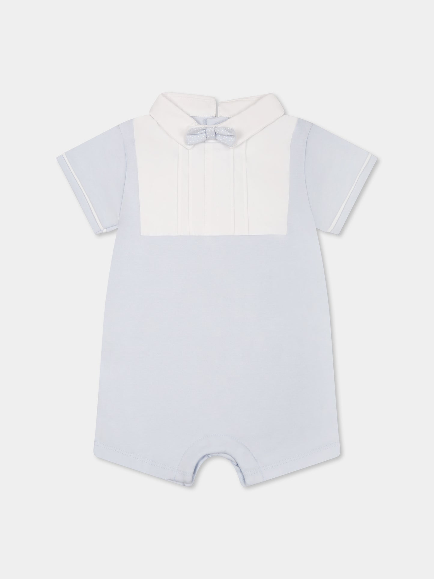 Light blue romper for baby boy with bow tie