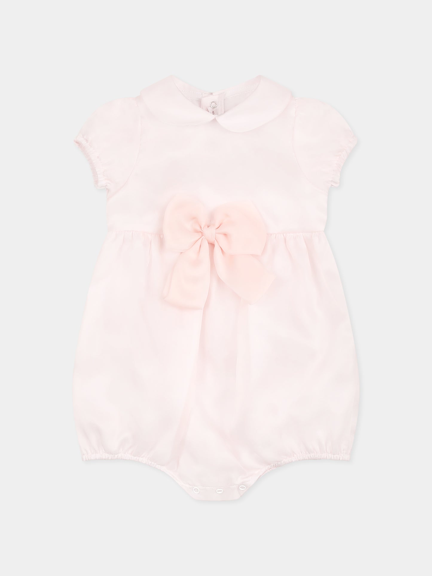 Pink romper for baby girl with bow