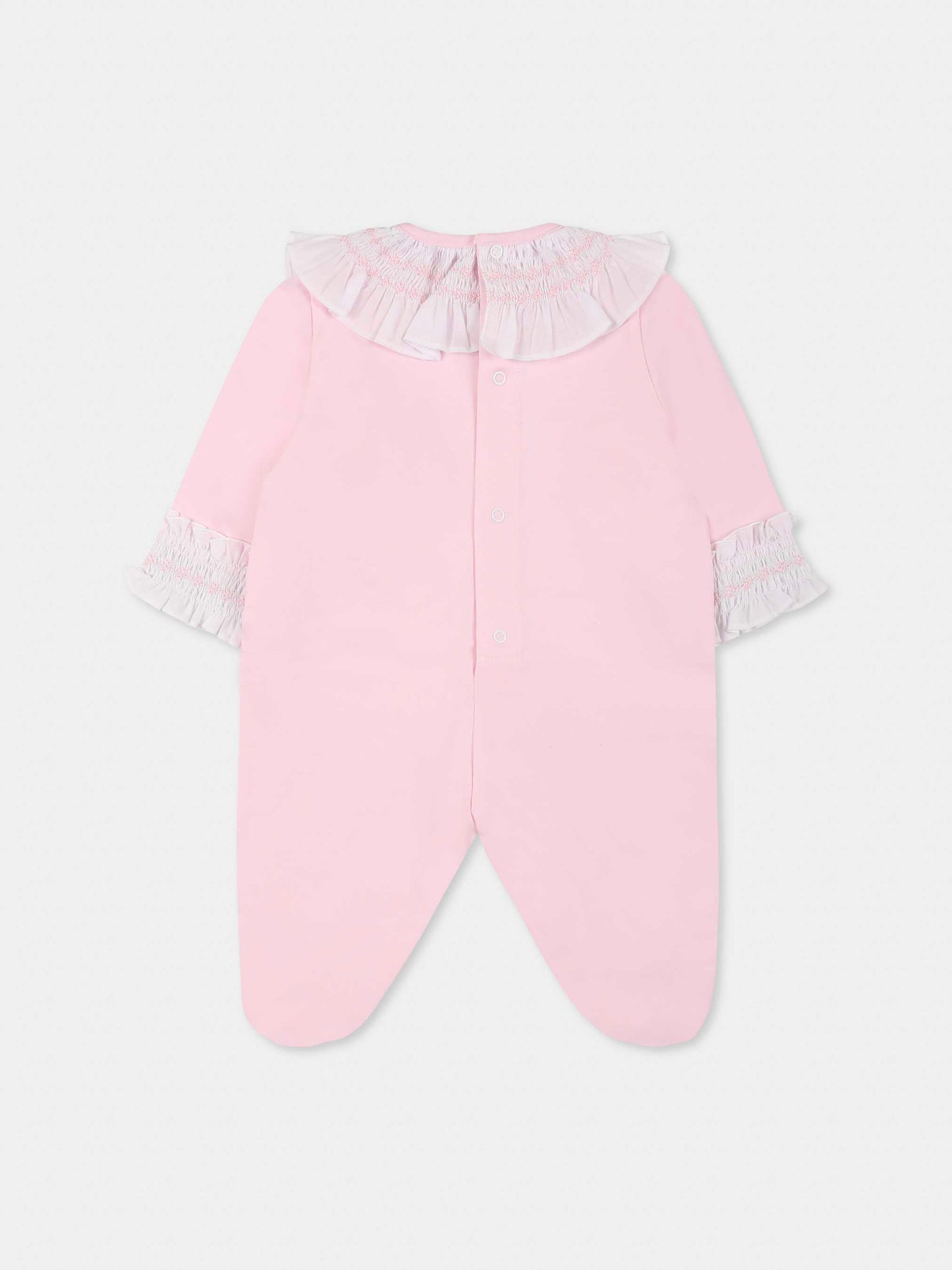 Pink babygrow for baby girl with embroidery