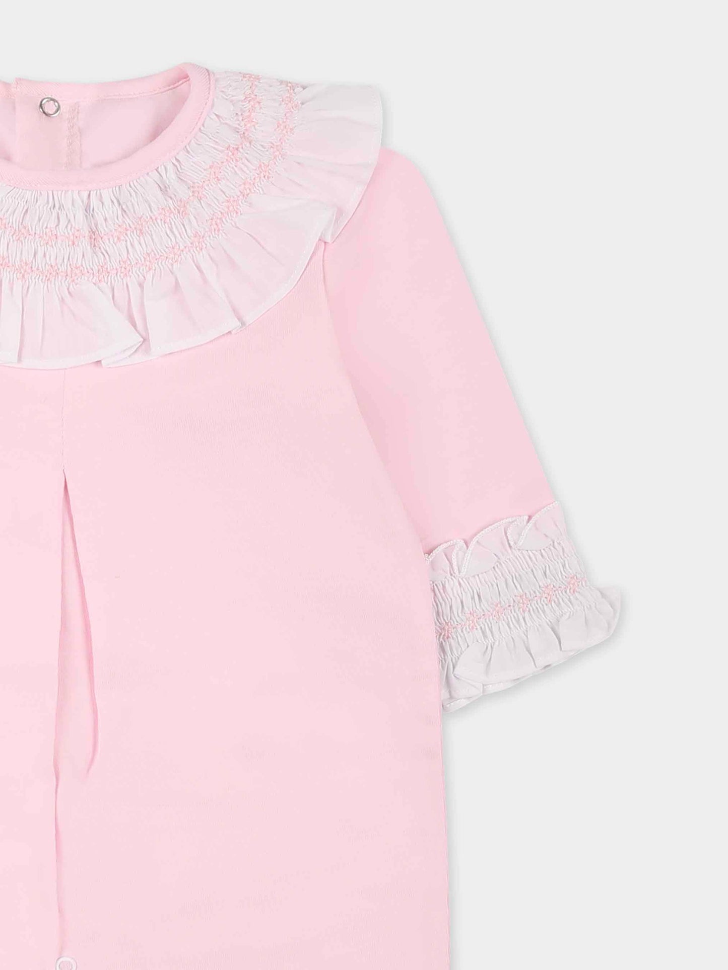 Pink babygrow for baby girl with embroidery