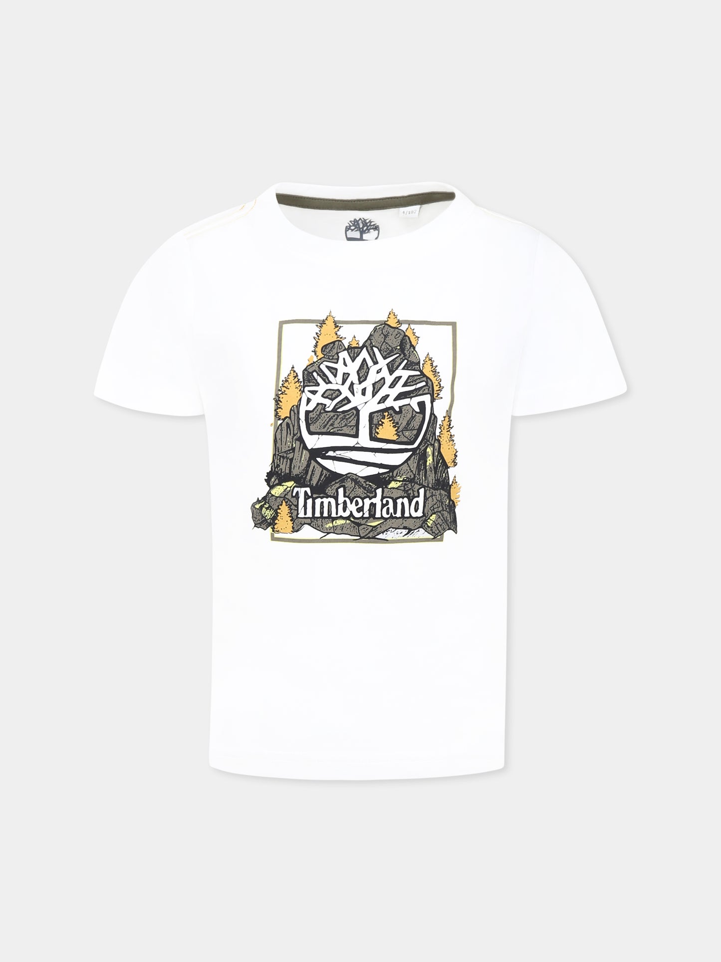 T-shirt bianca per bambino con logo e stampa,Timberland,T60092 10P