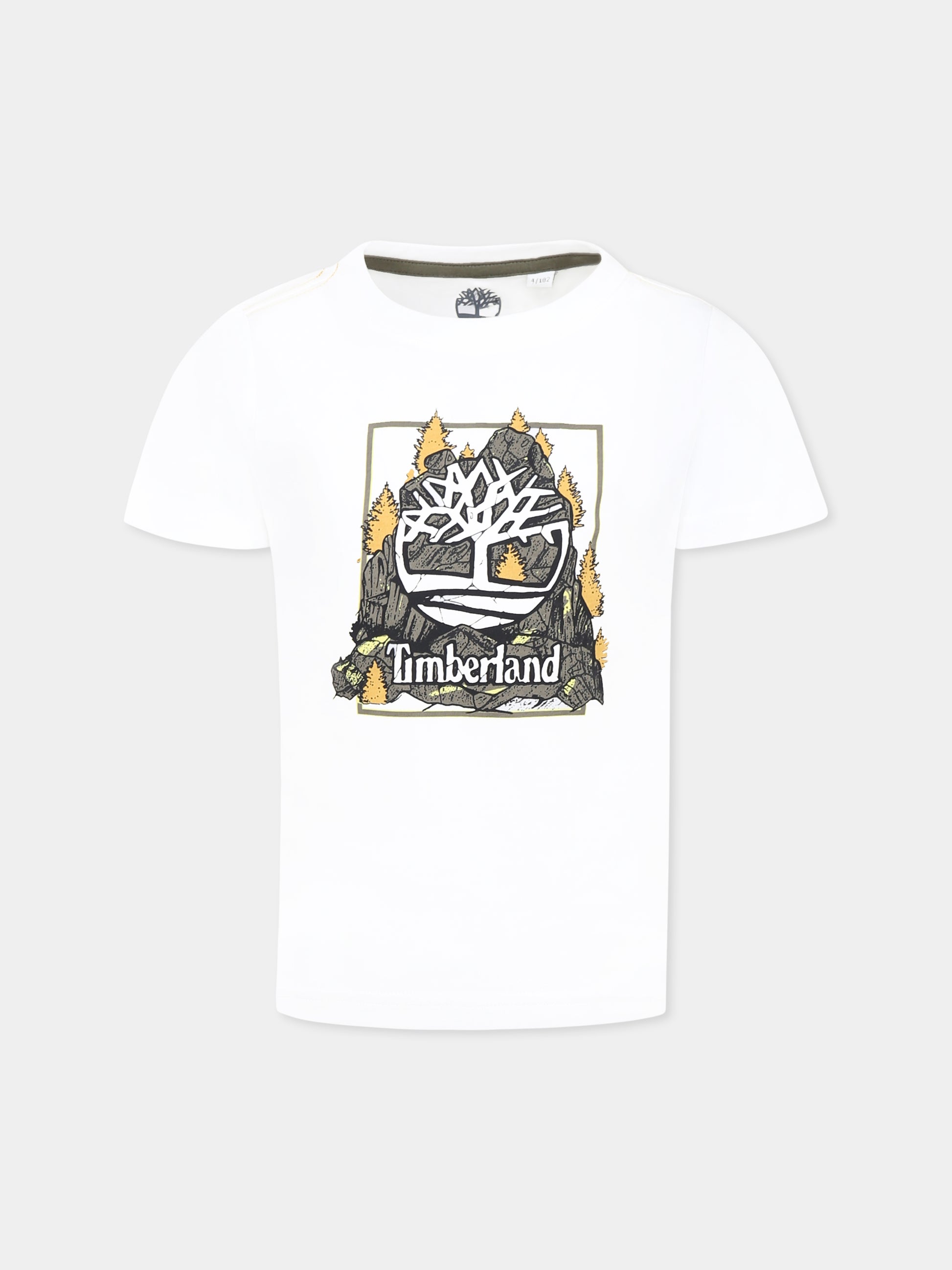 T-shirt bianca per bambino con logo e stampa,Timberland,T60092 10P
