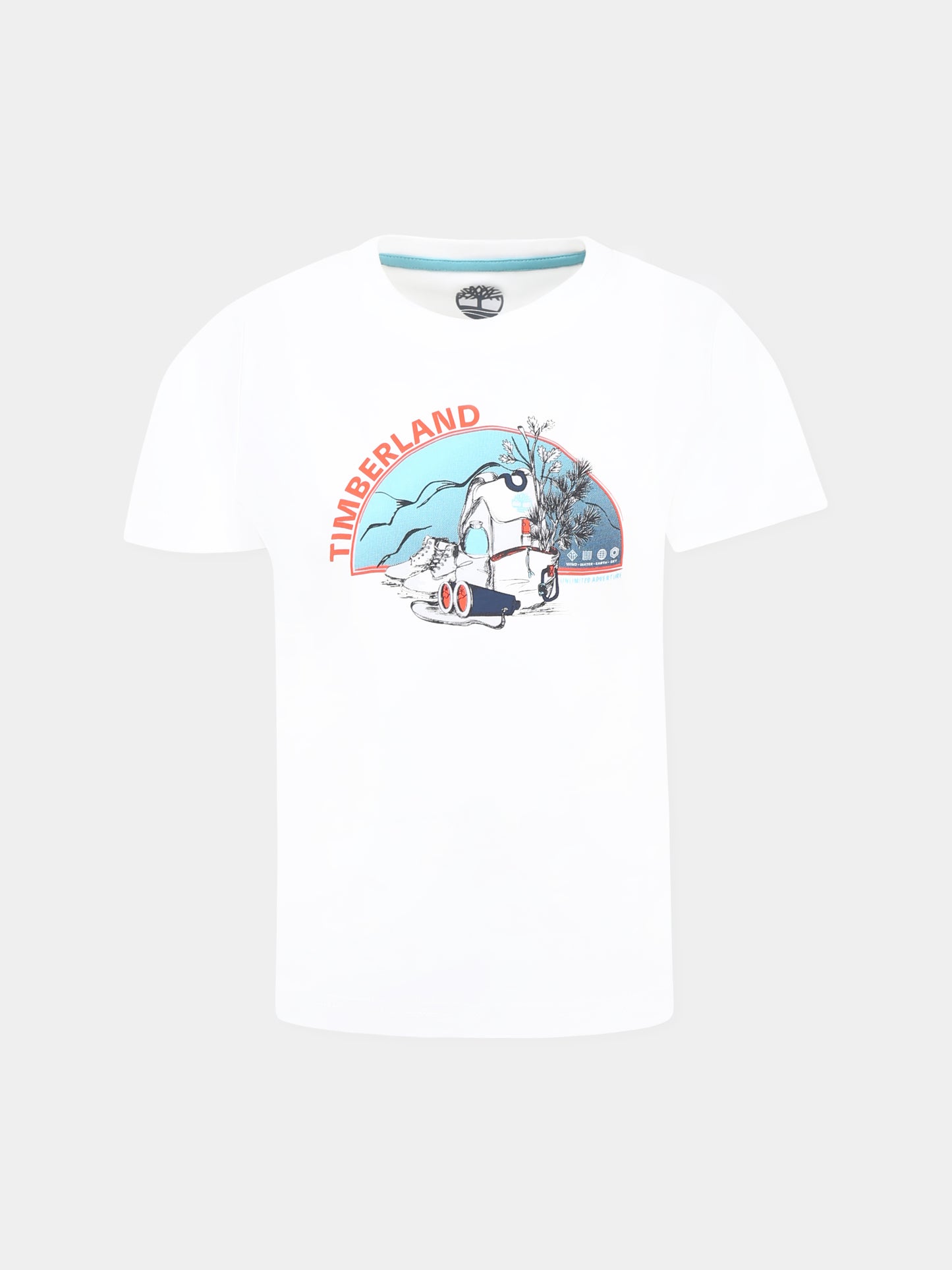 T-shirt bianca per bambino con logo e stampa,Timberland,T60142 10P