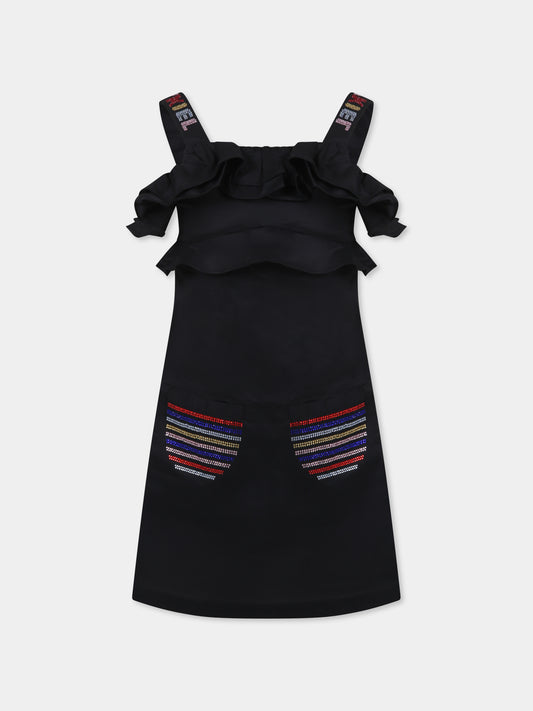 Vestito nero per bambina con logo e strass,Sonia Rykiel Paris,A00145 09B