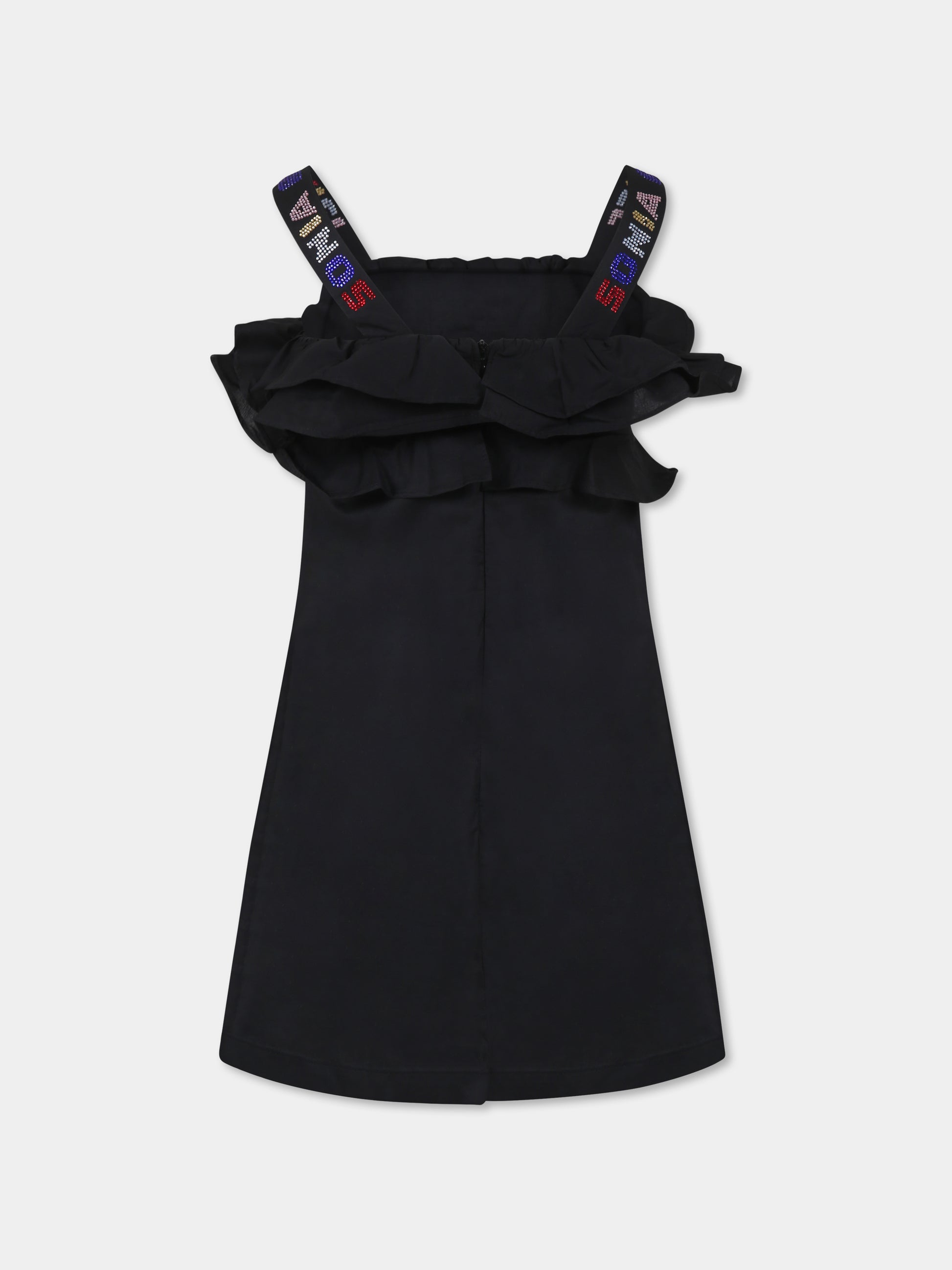 Vestito nero per bambina con logo e strass,Sonia Rykiel Paris,A00145 09B