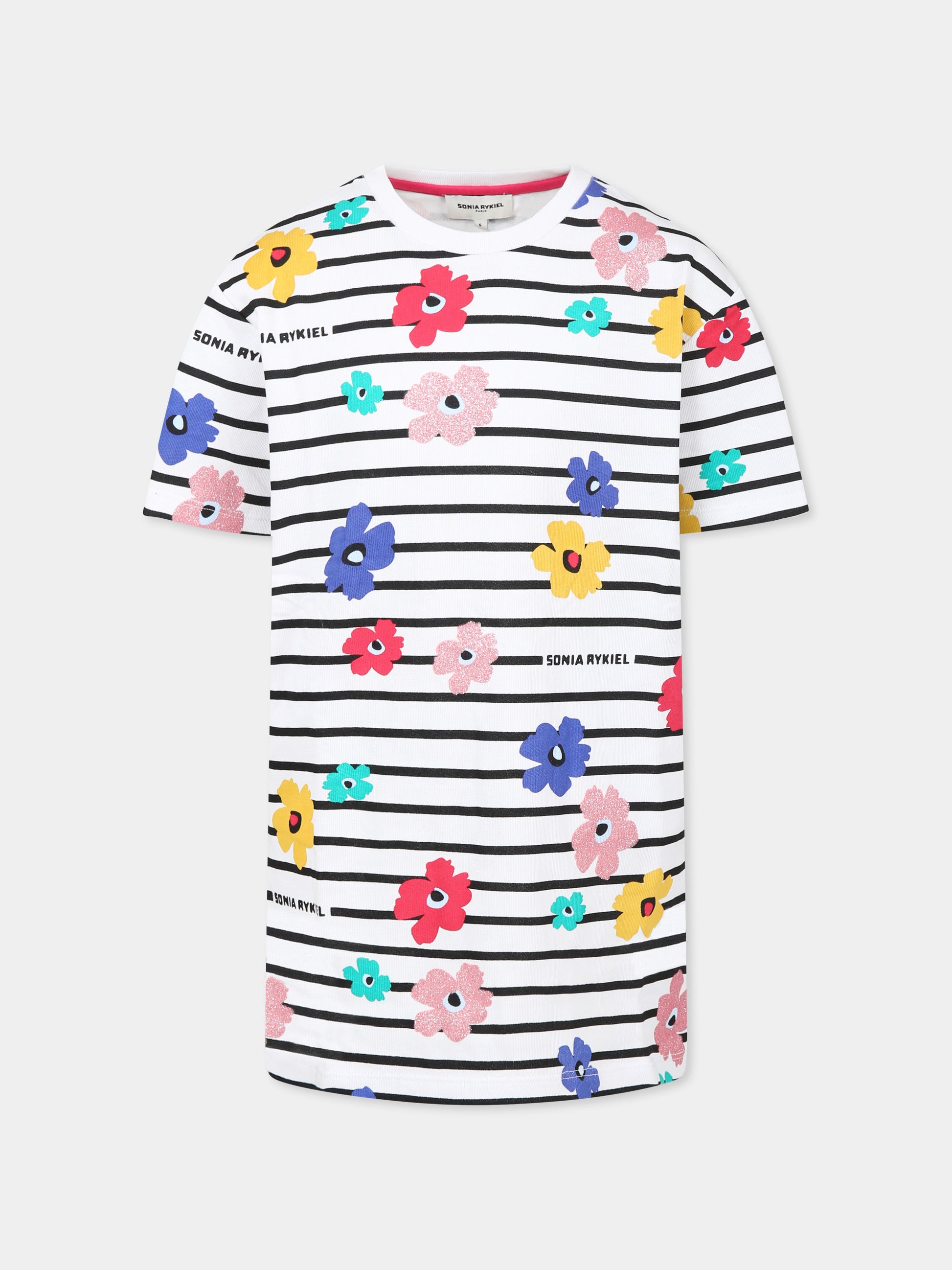 Vestito bianco per bambina con fiori all over,Sonia Rykiel Paris,A00148 10P