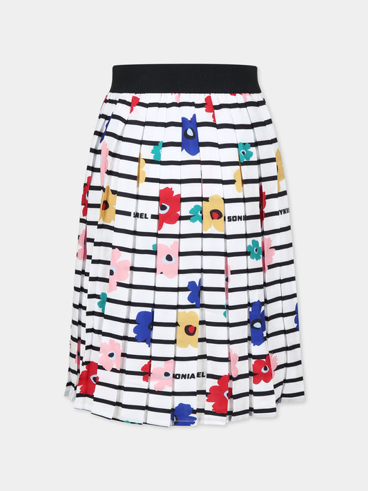 Gonna bianca per bambina con fiori all over,Sonia Rykiel Paris,A00158 10P