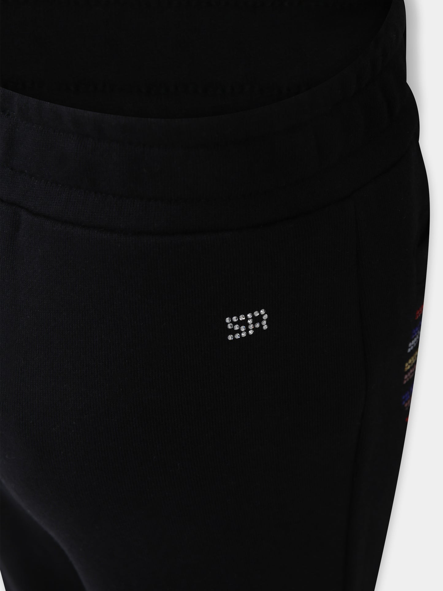 Pantaloni neri per bambina con logo e strass,Sonia Rykiel Paris,A00164 09B