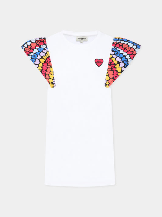 T-shirt bianca per bambina con cuori,Sonia Rykiel Paris,A00173 10P