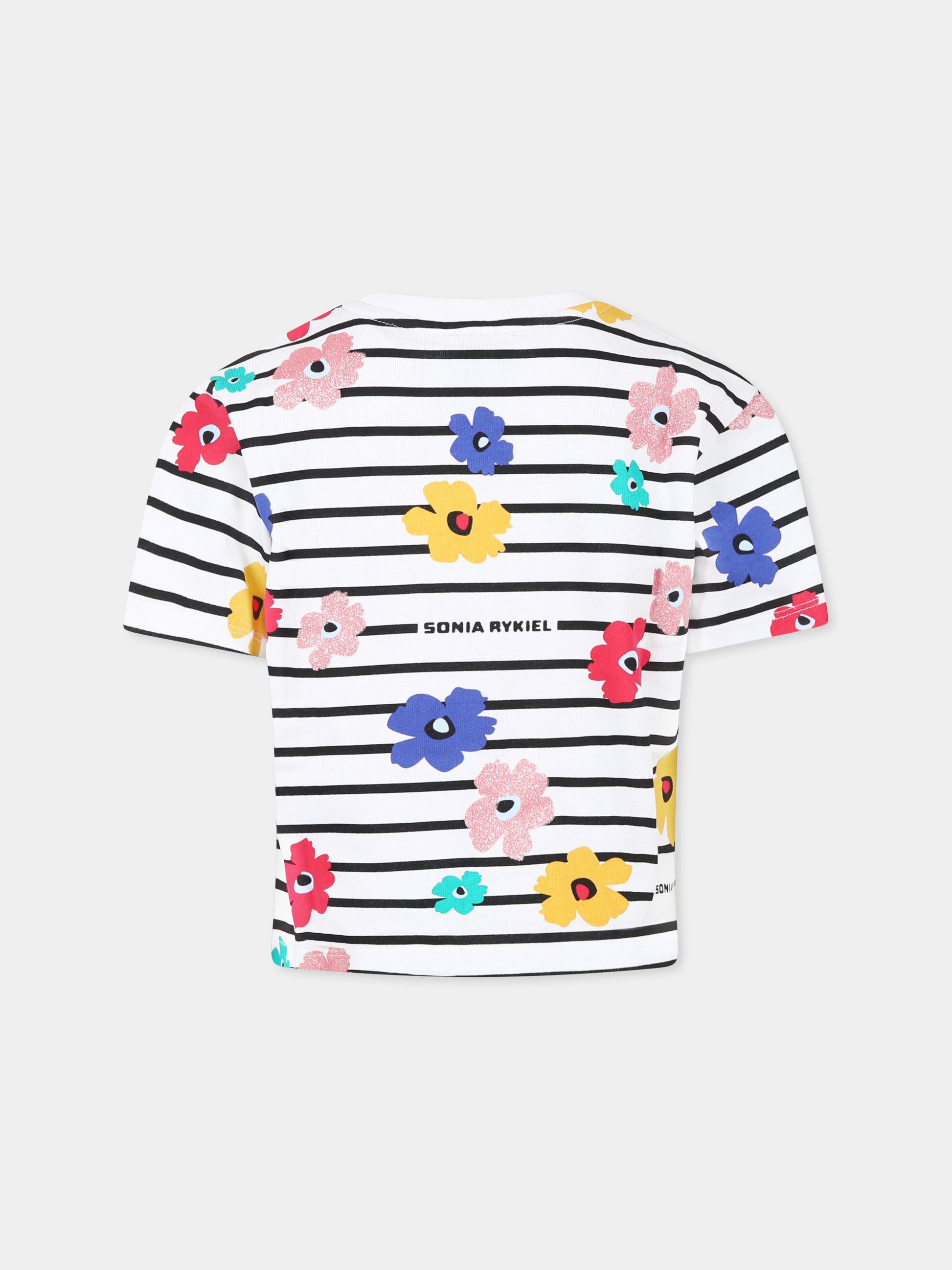 T-shirt bianca per bambina con fiori all over,Sonia Rykiel Paris,A00214 10P