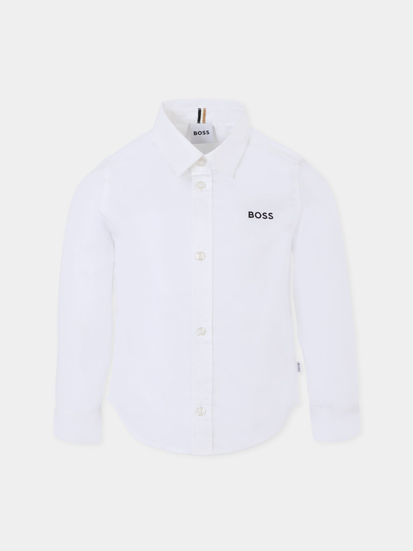 Camicia bianca per bambino con logo nero,Boss,J52675 N50