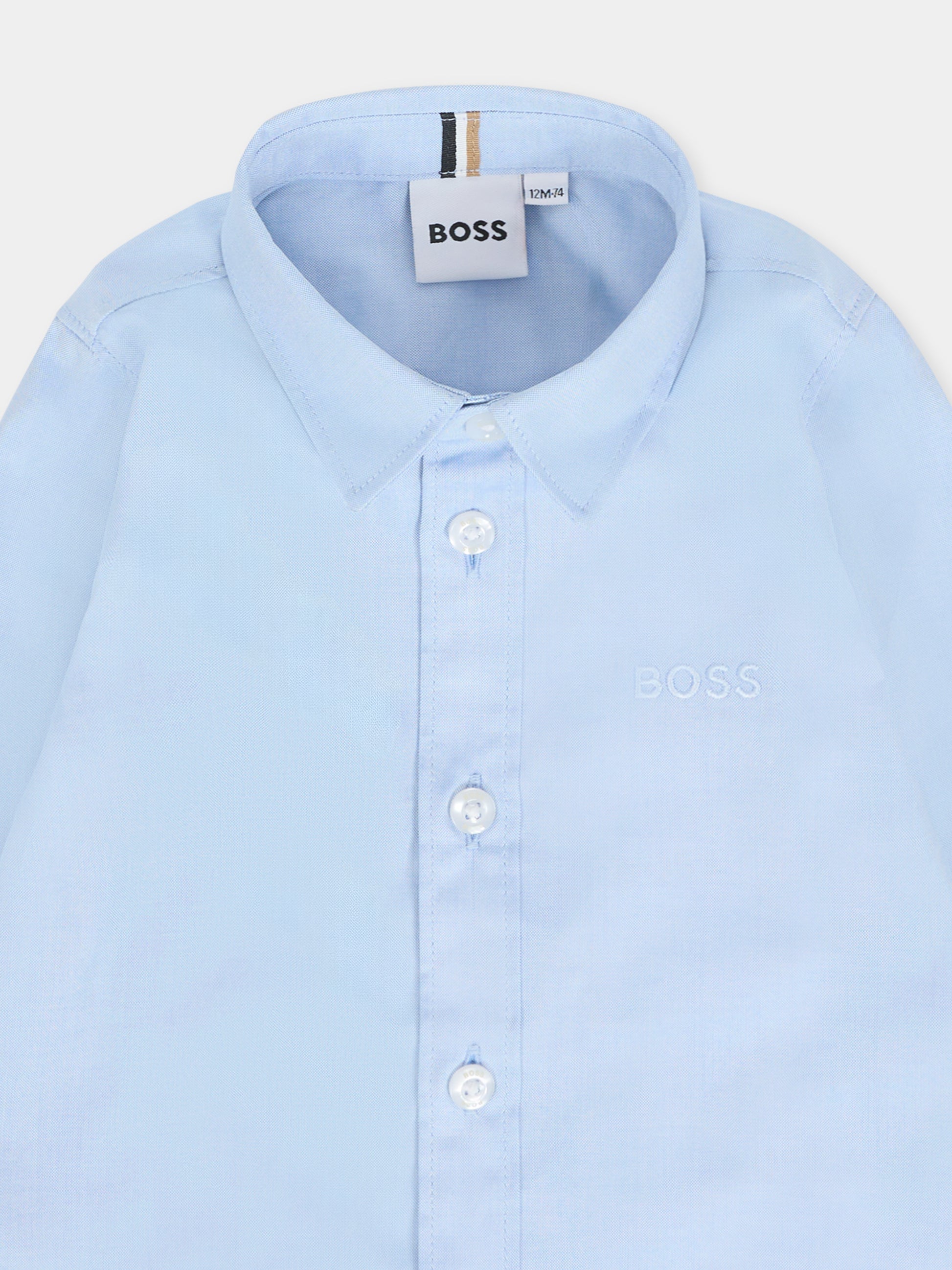 Camicia azzurra per neonato con logo bianco,Boss,J52681 77D
