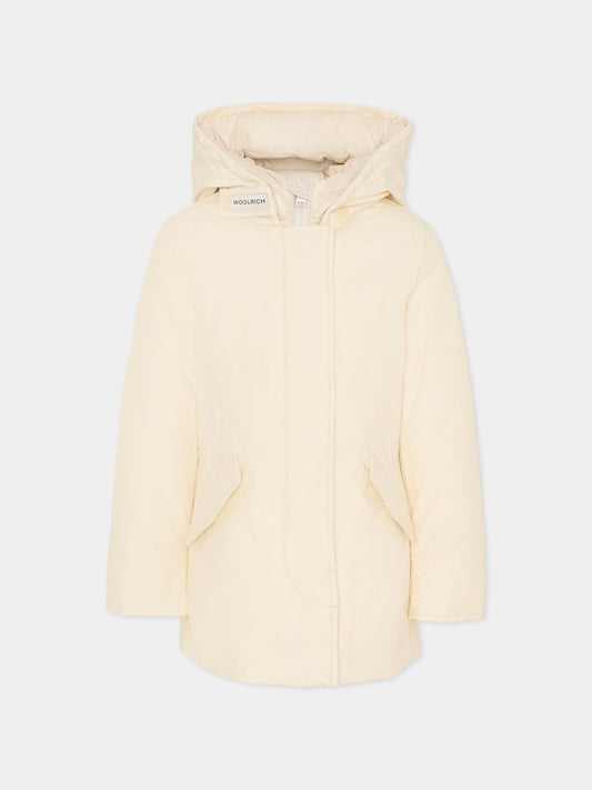 Arctic parka bianco per bambina con logo,Woolrich Kids,CFWKOU0223FRUT0641 - UT0641 - MKC