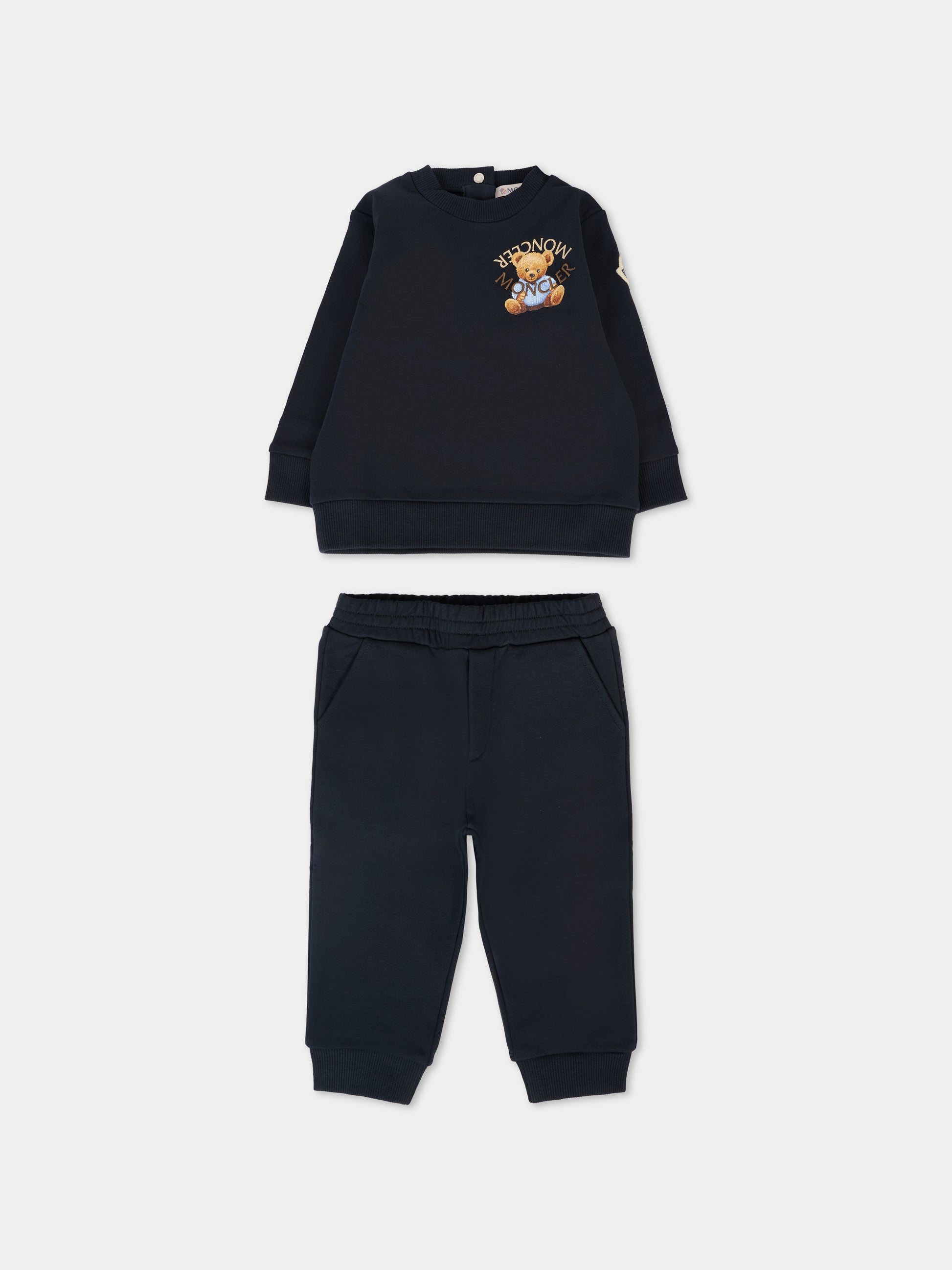 Completo blu per neonato con orsetto,Moncler Kids,K2951 8M00008 89AM3 778