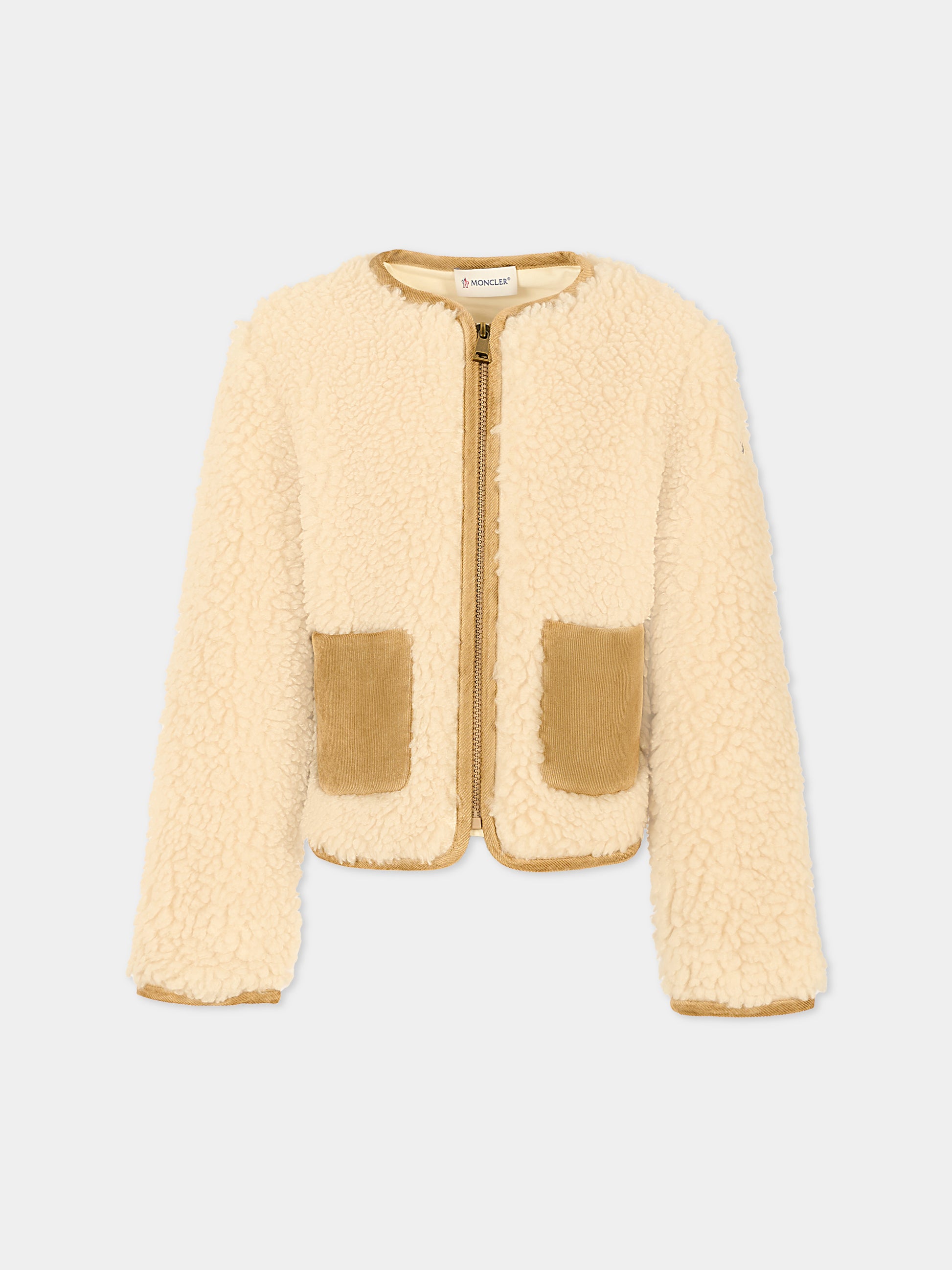 Ecopelliccia avorio per bambina con logo,Moncler Kids,K2954 8G00022 89B1S 036