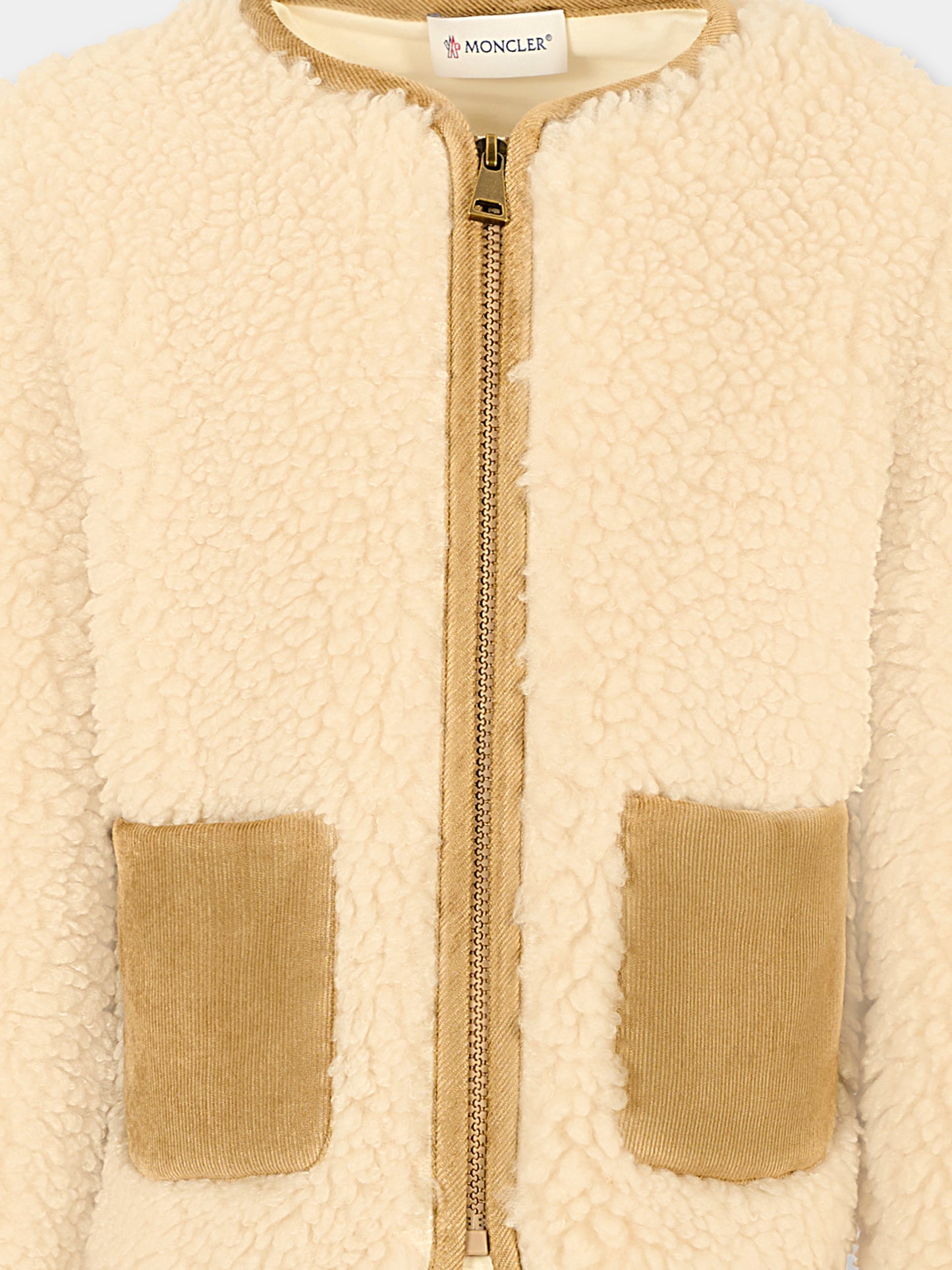 Ecopelliccia avorio per bambina con logo,Moncler Kids,K2954 8G00022 89B1S 036