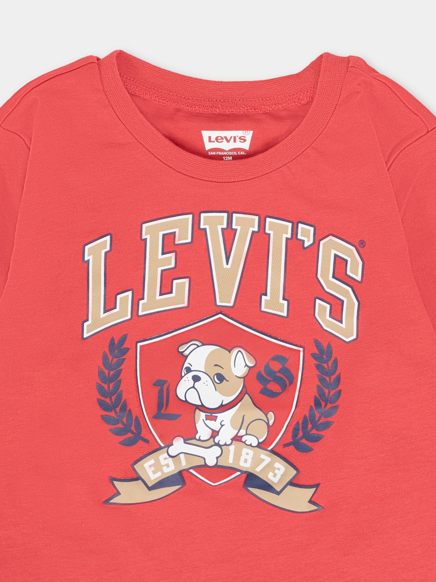 T-shirt rossa per neonato con logo e cane,Levi's Kids,6EP166 R7S