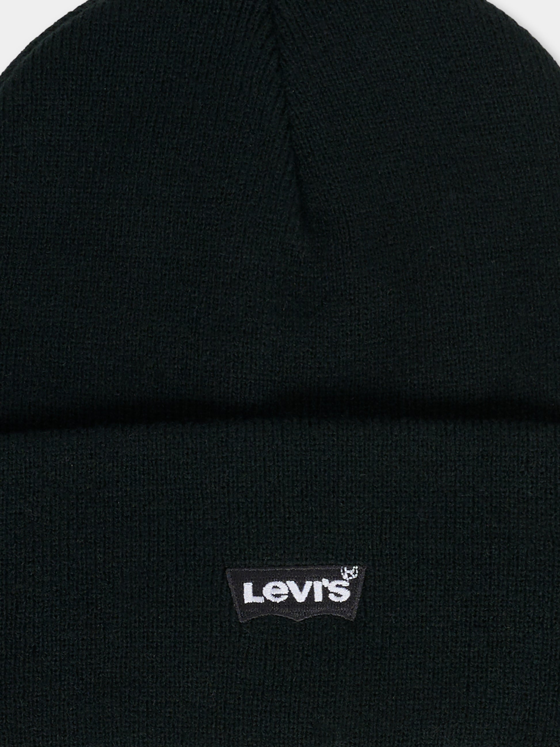 Berretto nero per bambini con logo,Levi's Kids,9A8707 023