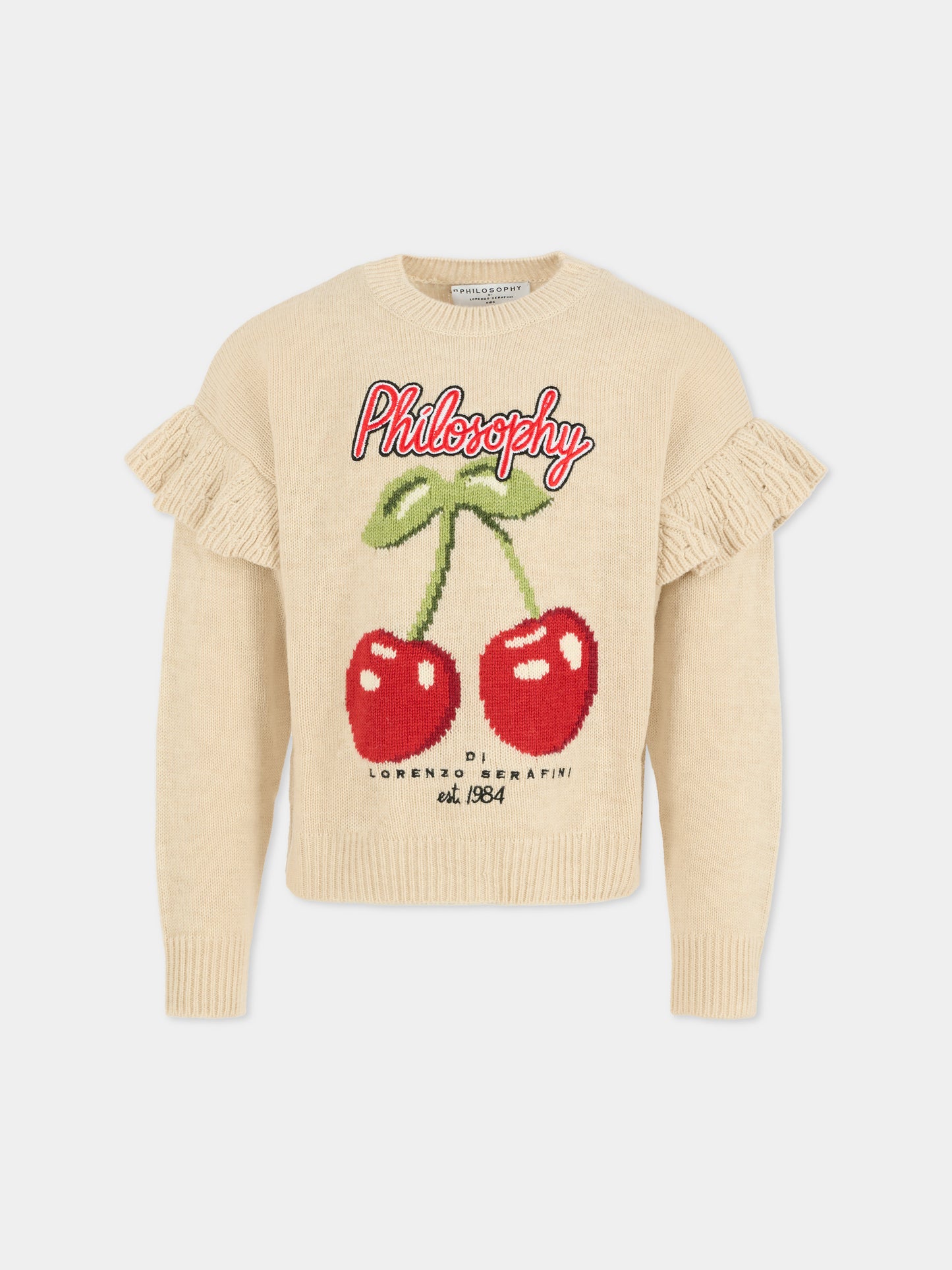 Maglione beige per bambina con ciliegie,Philosophy,I9F604 - 6066 - P003