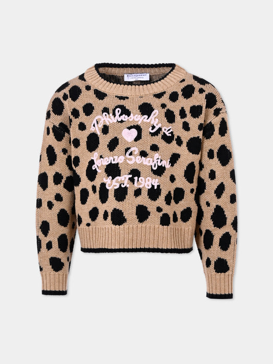 Maglione beige per bambina con pois all over,Philosophy,I9F618 - 6062 - 0080