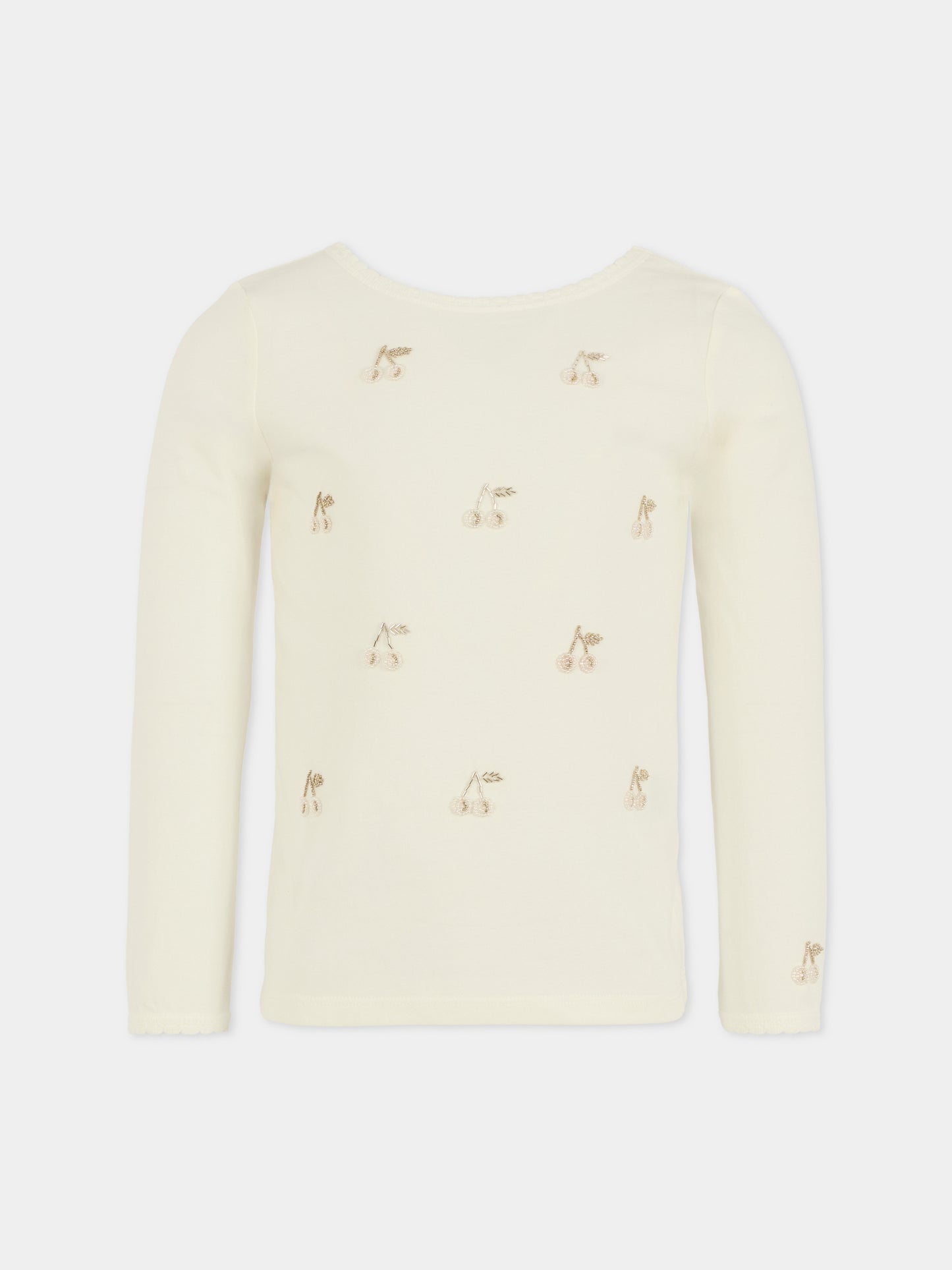 T-shirt avorio per bambina con ciliegie,Bonpoint,W05GTSK00025 102