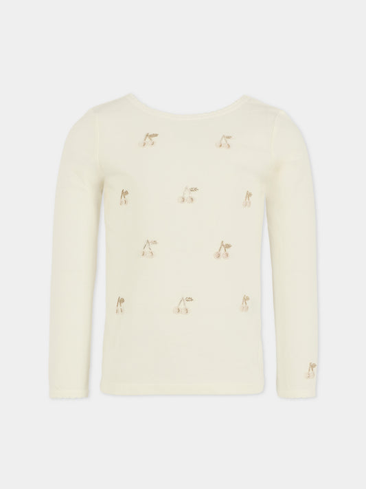 T-shirt avorio per bambina con ciliegie,Bonpoint,W05GTSK00025 102
