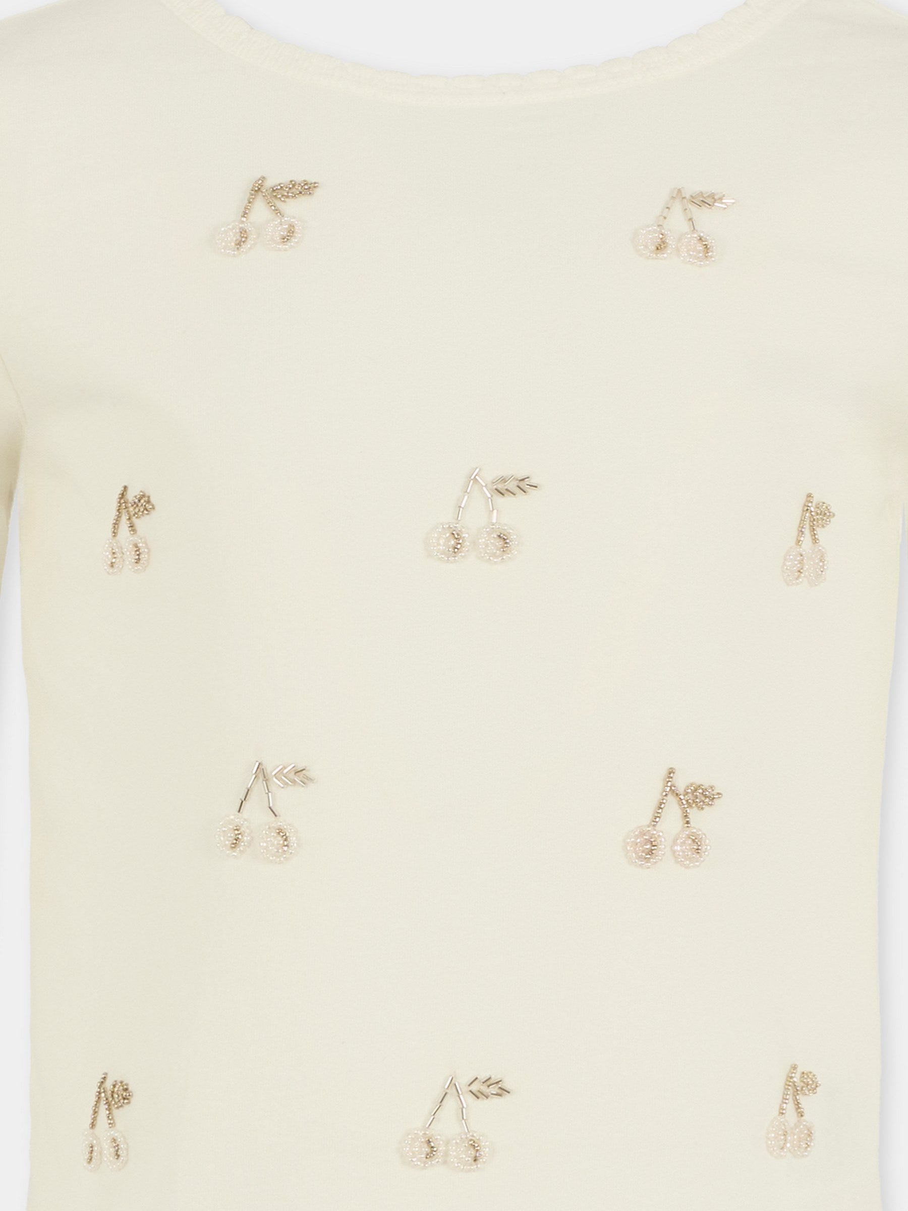 T-shirt avorio per bambina con ciliegie,Bonpoint,W05GTSK00025 102