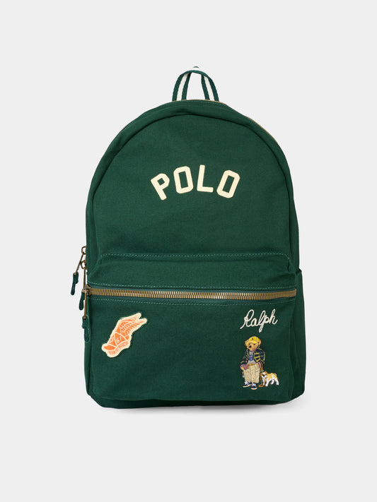 Zaino verde per bambino con Polo Bear,Ralph Lauren Kids,9AR157 JA4