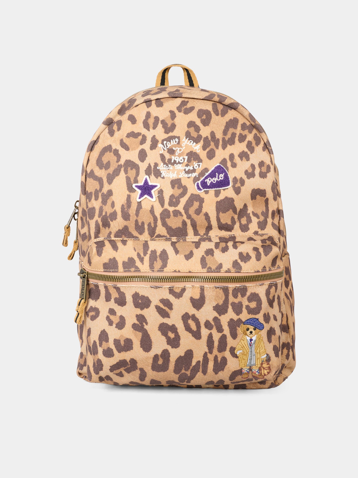 Zaino multicolor per bambina con Polo Bear e stampa animalier,Ralph Lauren Kids,9AR157 X3X